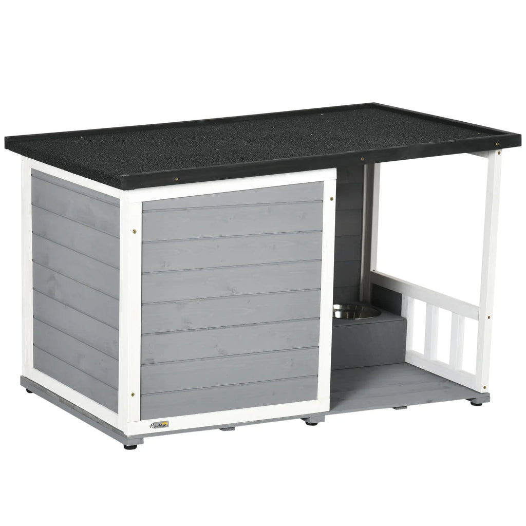 PawHut Hondenhok met overdekte veranda en voerbakken Outdoor