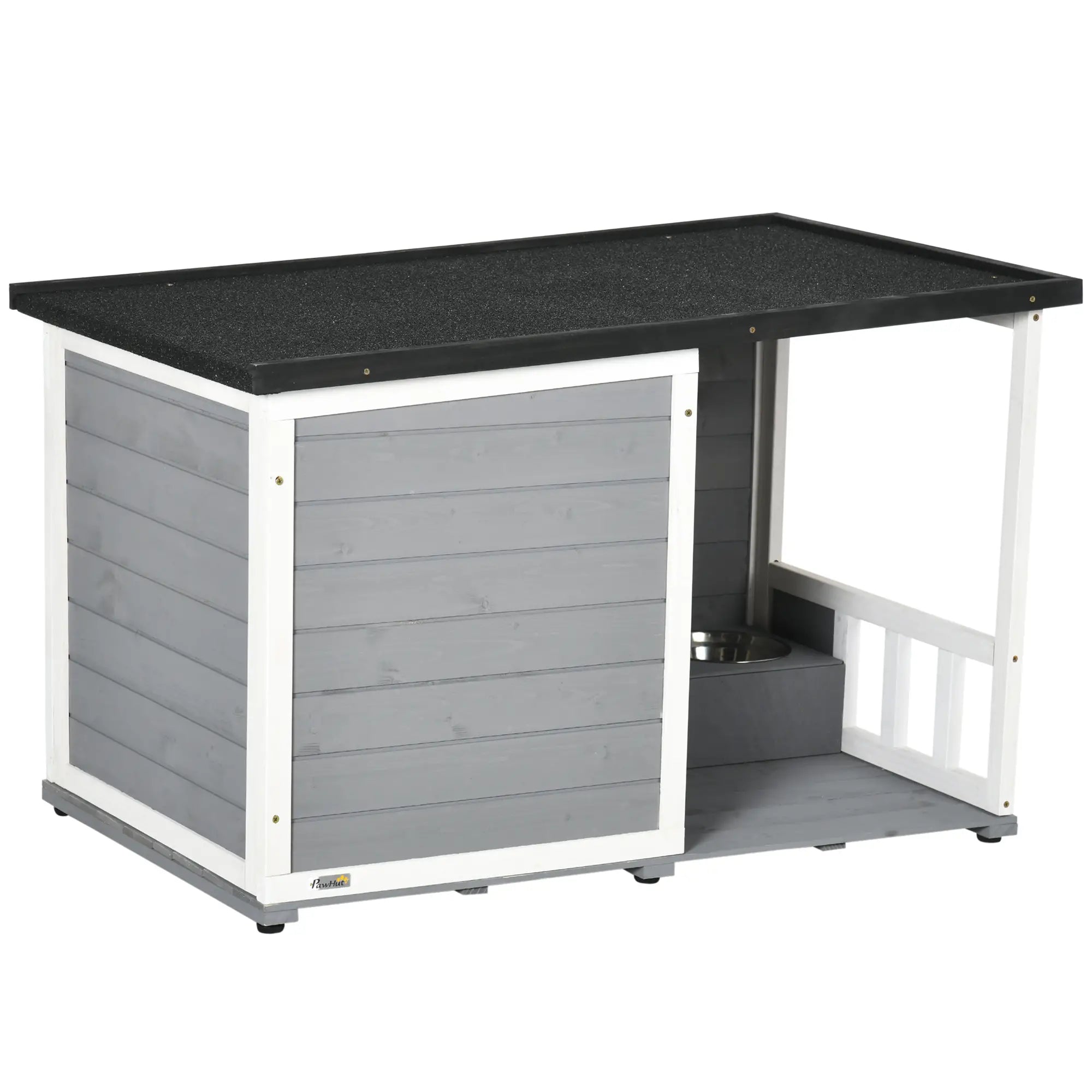 PawHut Hondenhok met overdekte veranda en voerbakken Outdoor