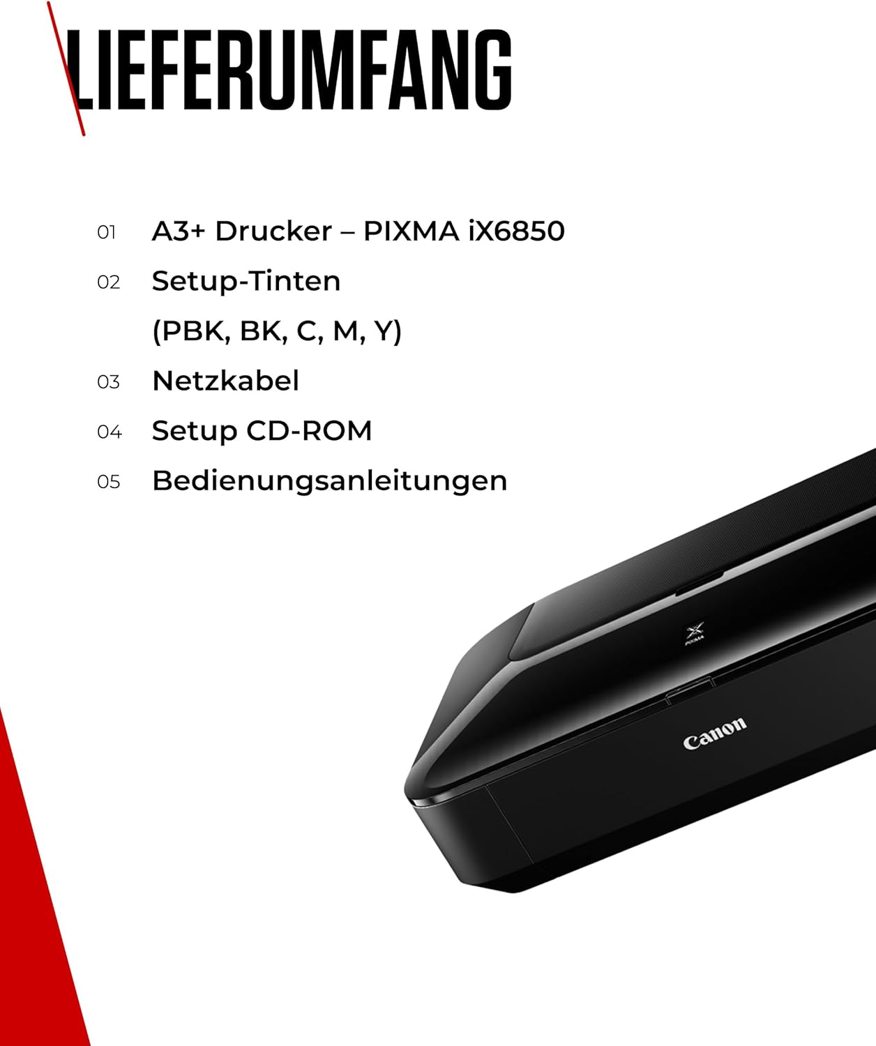 Canon PIXMA iX6850 printer, kleureninkjet multifunctioneel apparaat DIN A3+ (kantoorprinter, fotoprint, tekstprint, 9.600 x 2.400 DPI, wifi, WLAN, USB, 5 afzonderlijke inkten, direct printen, print-app) zwart