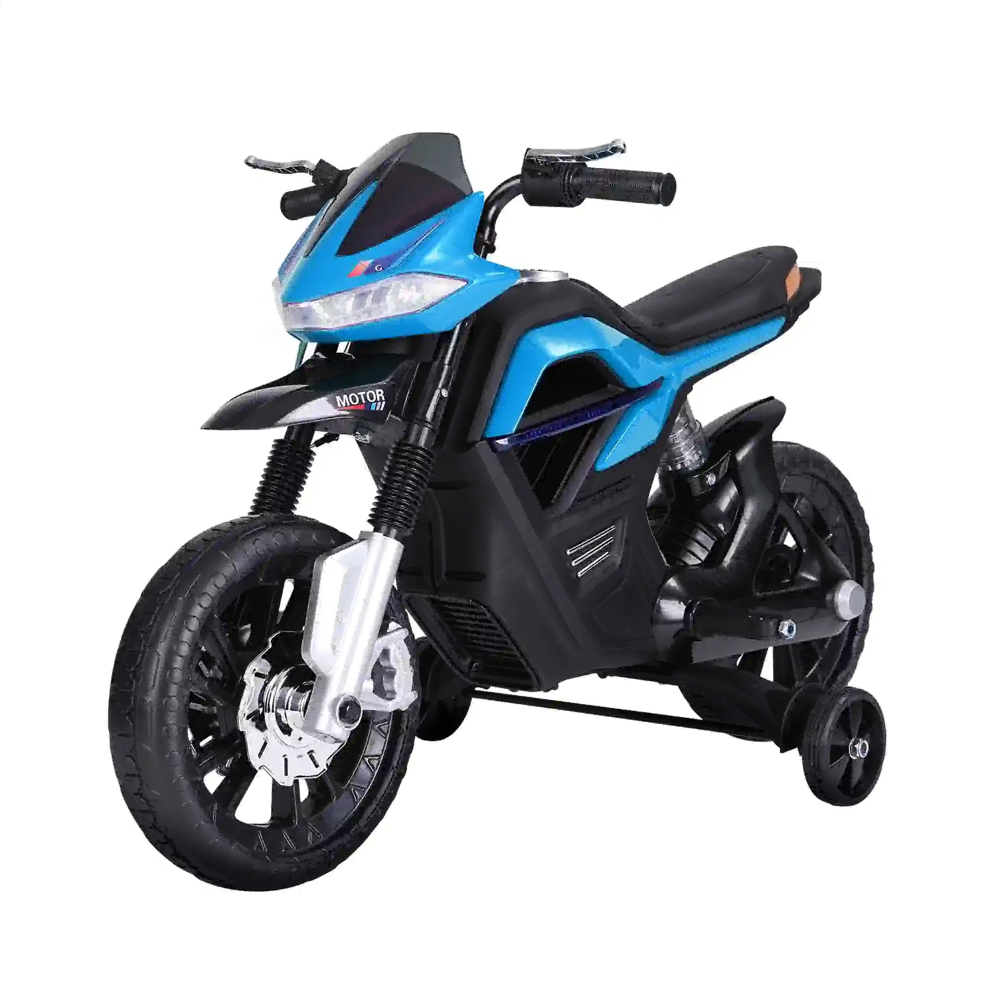 HOMCOM Kindermotorfiets Elektrisch voertuig met licht, muziek en zijwieltjes Blauw
