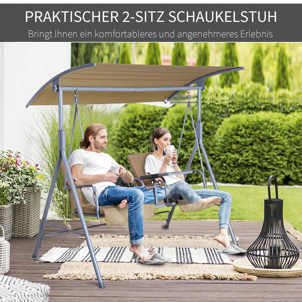 Outsunny Hollywoodschommel 2-zits met zonnedak bekerhouder
