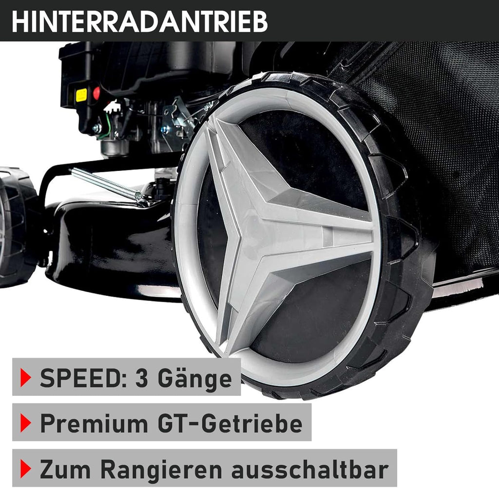 BRAST Benzin grasmaaier met aandrijving | 5,2kW(7PK) | elektrische start | 48cm snijbreedte | vele modellen | TÜV | 4-takt OHV motor | 30-80mm maaihoogte | 60L opvangbak | stalen behuizing | 19224 ESTART Speed
