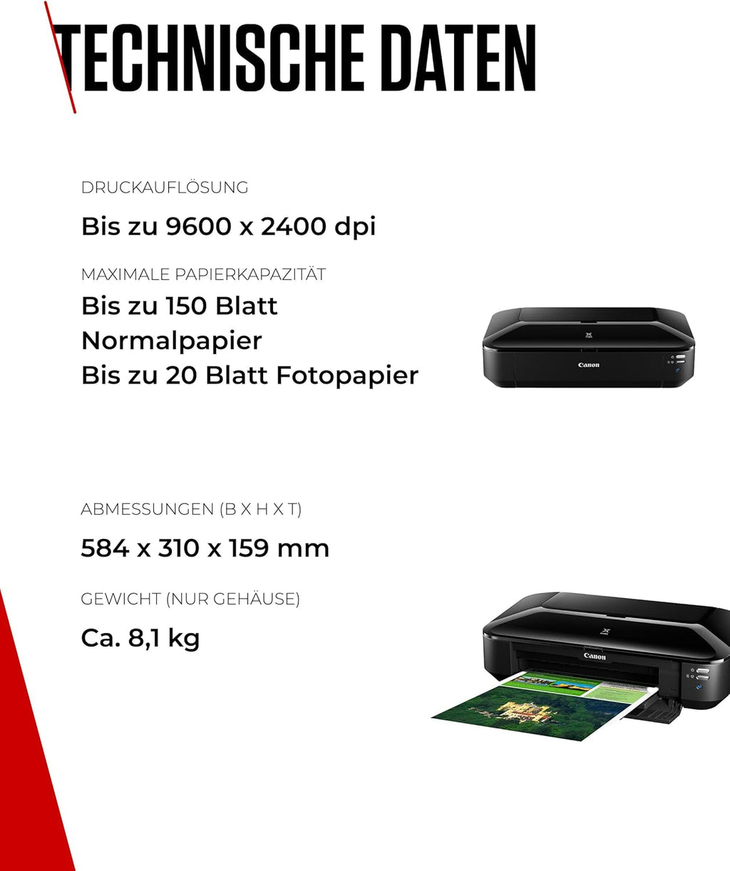 Canon PIXMA iX6850 printer, kleureninkjet multifunctioneel apparaat DIN A3+ (kantoorprinter, fotoprint, tekstprint, 9.600 x 2.400 DPI, wifi, WLAN, USB, 5 afzonderlijke inkten, direct printen, print-app) zwart