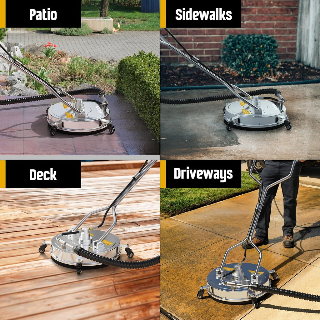 EVEAGE 50,8 cm hogedrukreiniger oppervlaktereiniger dubbele handgreep met waterterugwinning, met 4 wielen, roestvrijstalen behuizing hogedrukreinigeraccessoires met 2 verlengstangen, 4000 PSI, EP004