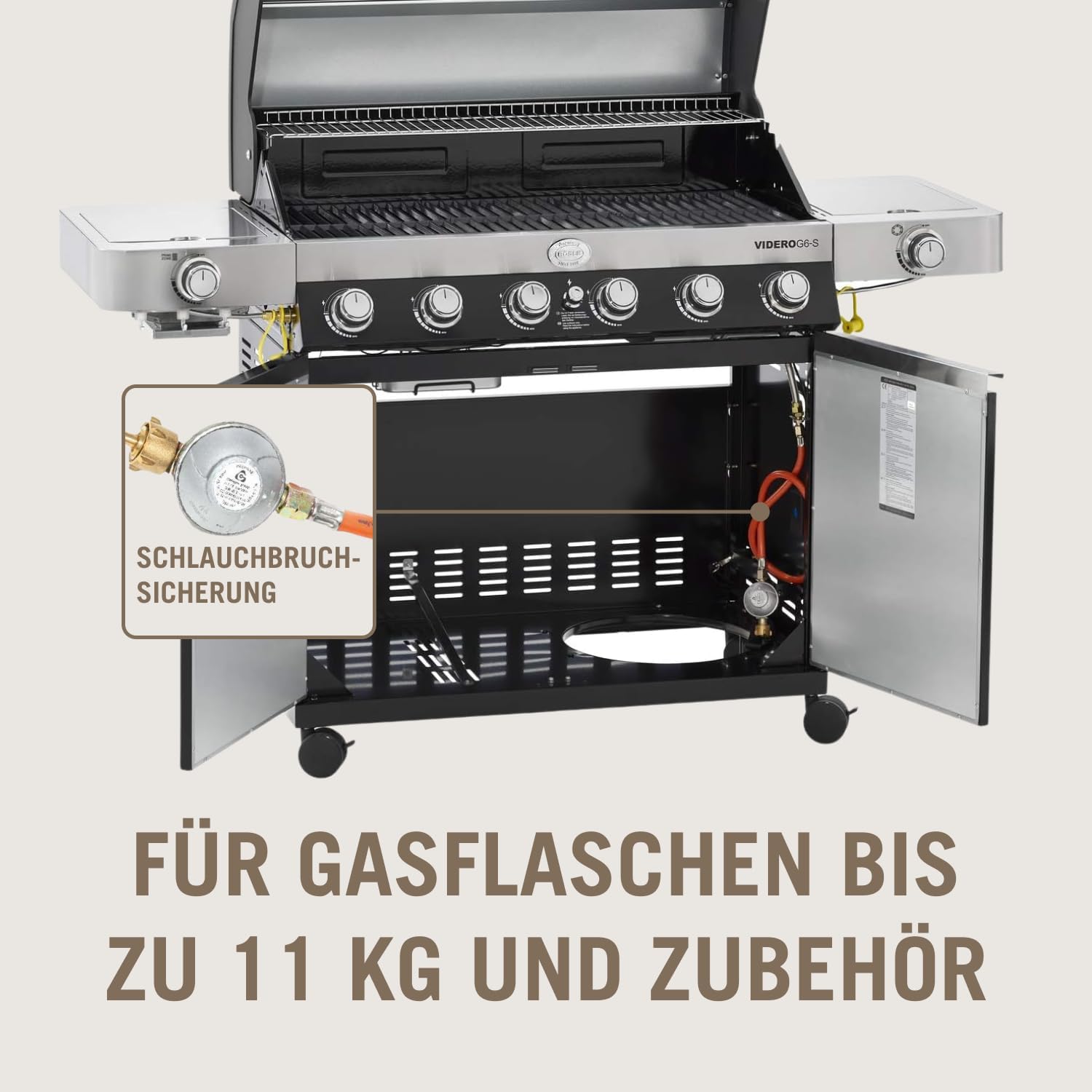 RÖSLE Elektrische BBQ-grill Portable Videro E2-P, draagbare tafelgrill met 2 branders, warmhoudrooster en deksel met glasplaat, gepoedercoat staal, zwart/zilver