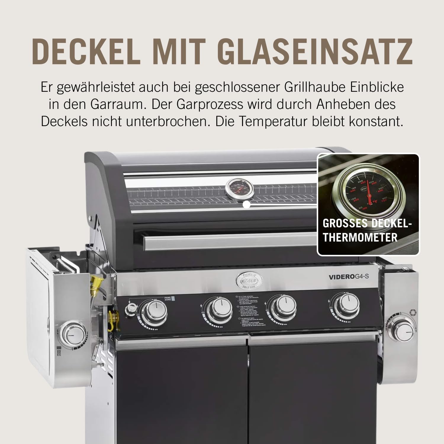 RÖSLE Elektrische BBQ-grill Portable Videro E2-P, draagbare tafelgrill met 2 branders, warmhoudrooster en deksel met glasplaat, gepoedercoat staal, zwart/zilver