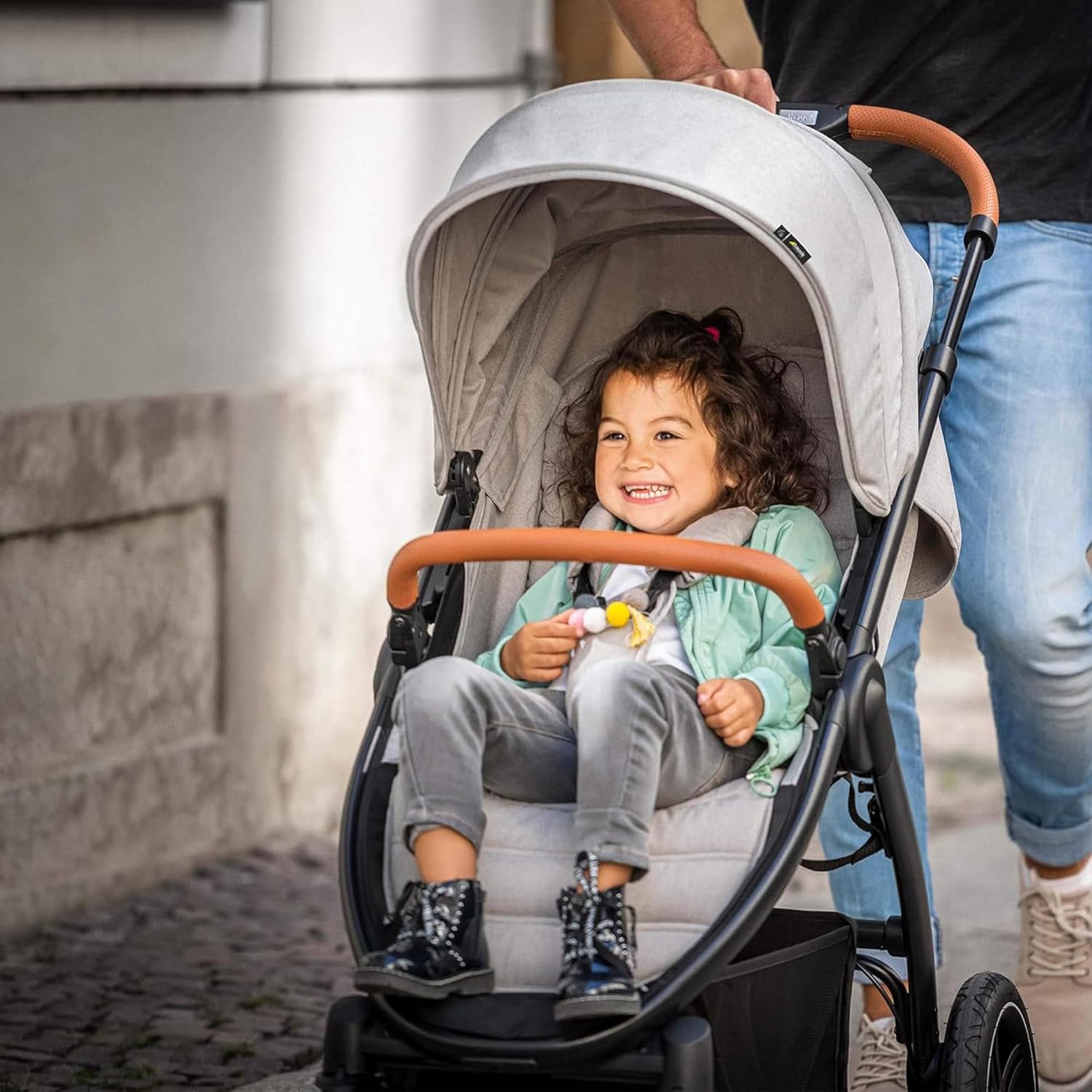 Hauck Uptown Kinderwagen Melange Rose – wandelwagen voor elk terrein, extra grote zitting, vlakke ligstand, rubberen wielen, vering, compact en eenvoudig inklapbaar, met regenhoes