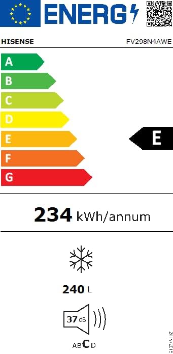 Hisense FV191N4AW2 Vriezer/ TotalNoFrost/ SuperFreeze/ Deuralarm/ Multiflow 360°/ BigBox/ 143,4 cm/ Vriesgedeelte 147 l/ 41 dB/ 205 kWh/Wit