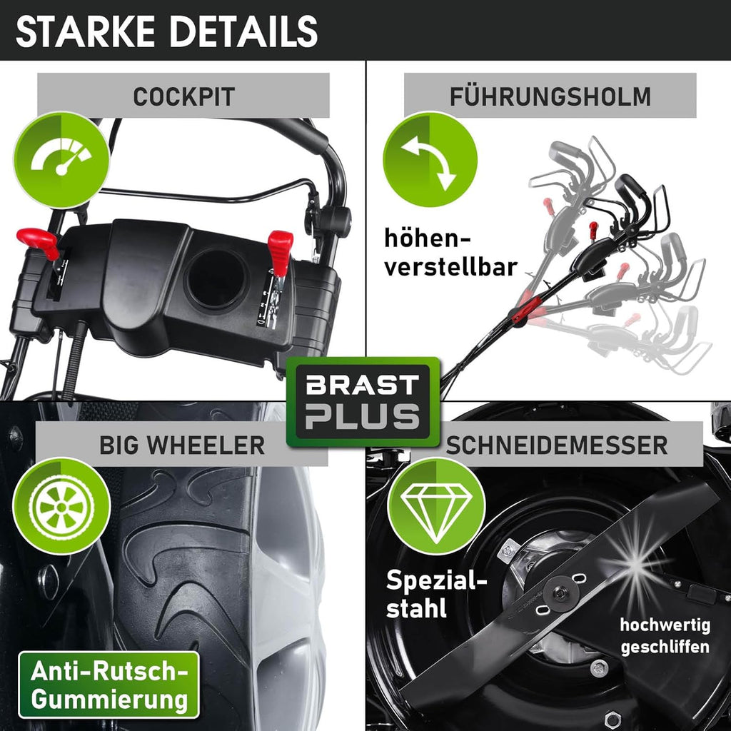 BRAST® Benzine grasmaaier Trike met aandrijving | 5,2kW (7PK) | 53cm maaibreedte | veel modellen | TÜV | 4-takt OHV motor | 30-80mm maaihoogte | 60L opvangbak | Stalen behuizing | Snelheid