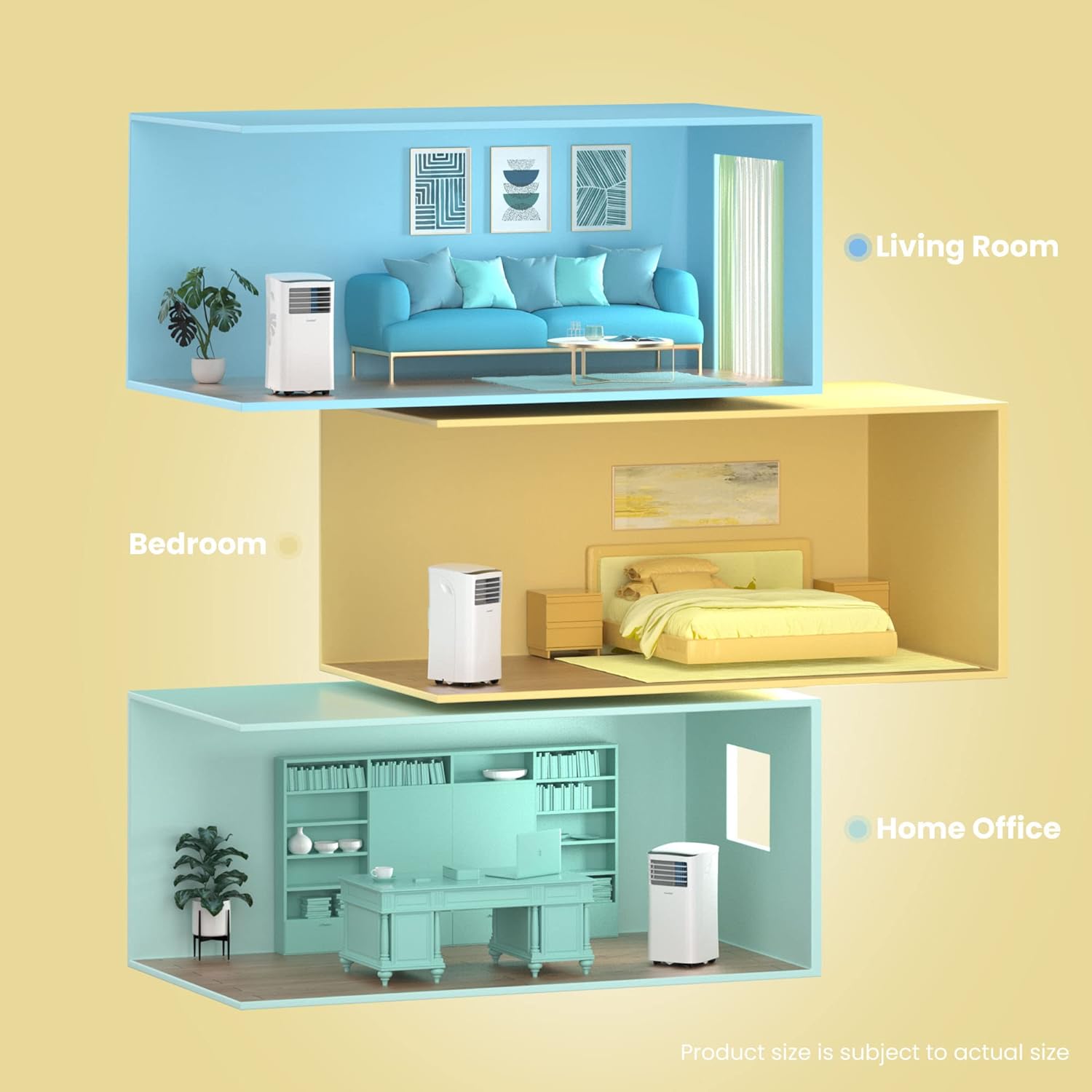 Comfee Mobiele Airco MPPH-09CRN7, 9000 BTU 2,6kW, Koelen&Ventileren&Ontvochtigen, Ruimtegrootte tot 88m³(33㎡), Mobiele Airconditioner met Afvoerslang