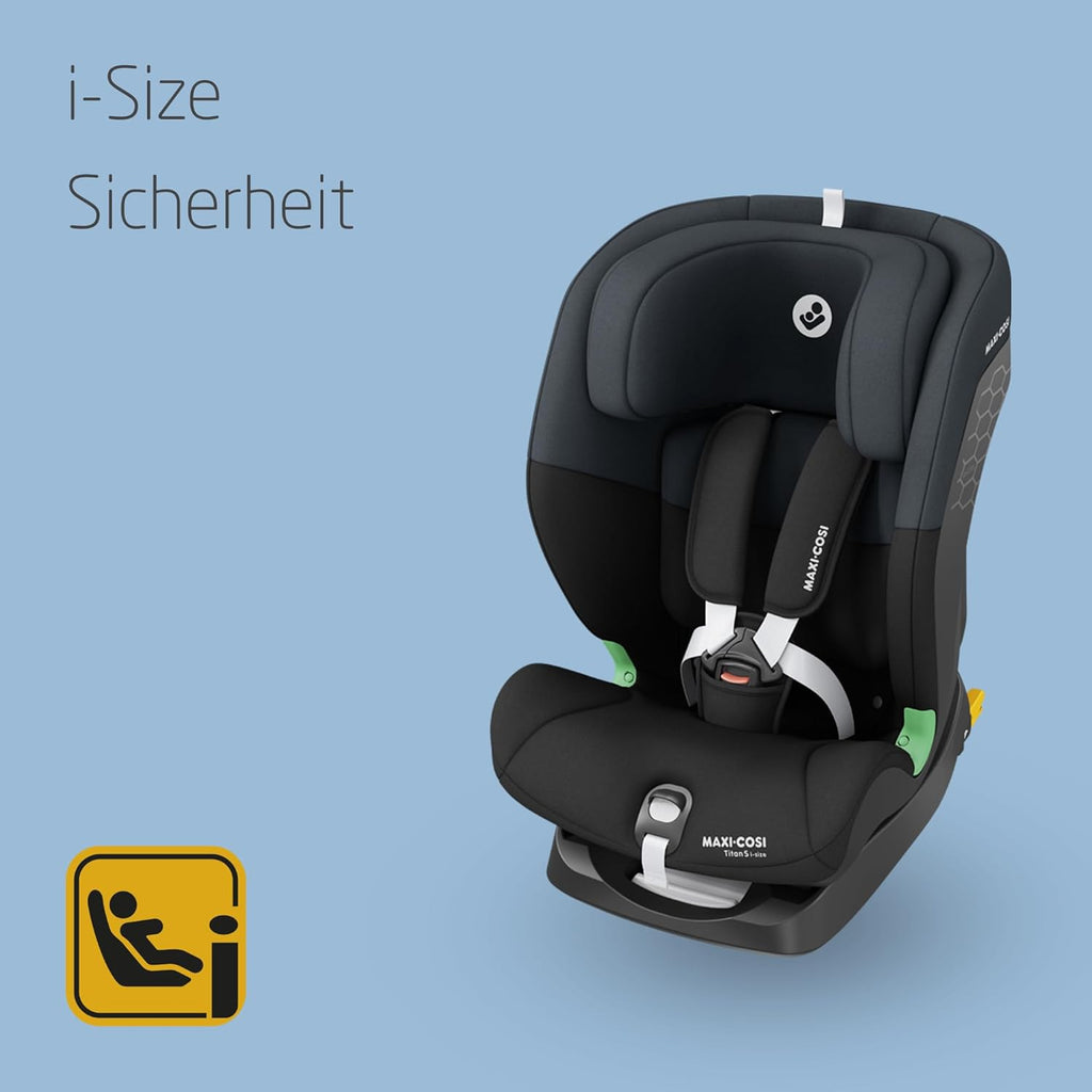 Maxi-Cosi Titan S i-Size, meegroeiend kinderzitje, 15 maanden–12 jaar (76–150 cm), ISOFIX autostoeltje, 5 zitposities, 13 hoofdsteunstanden, G-CELL-bescherming, 5-punts veiligheidsgordel, Tonal Black