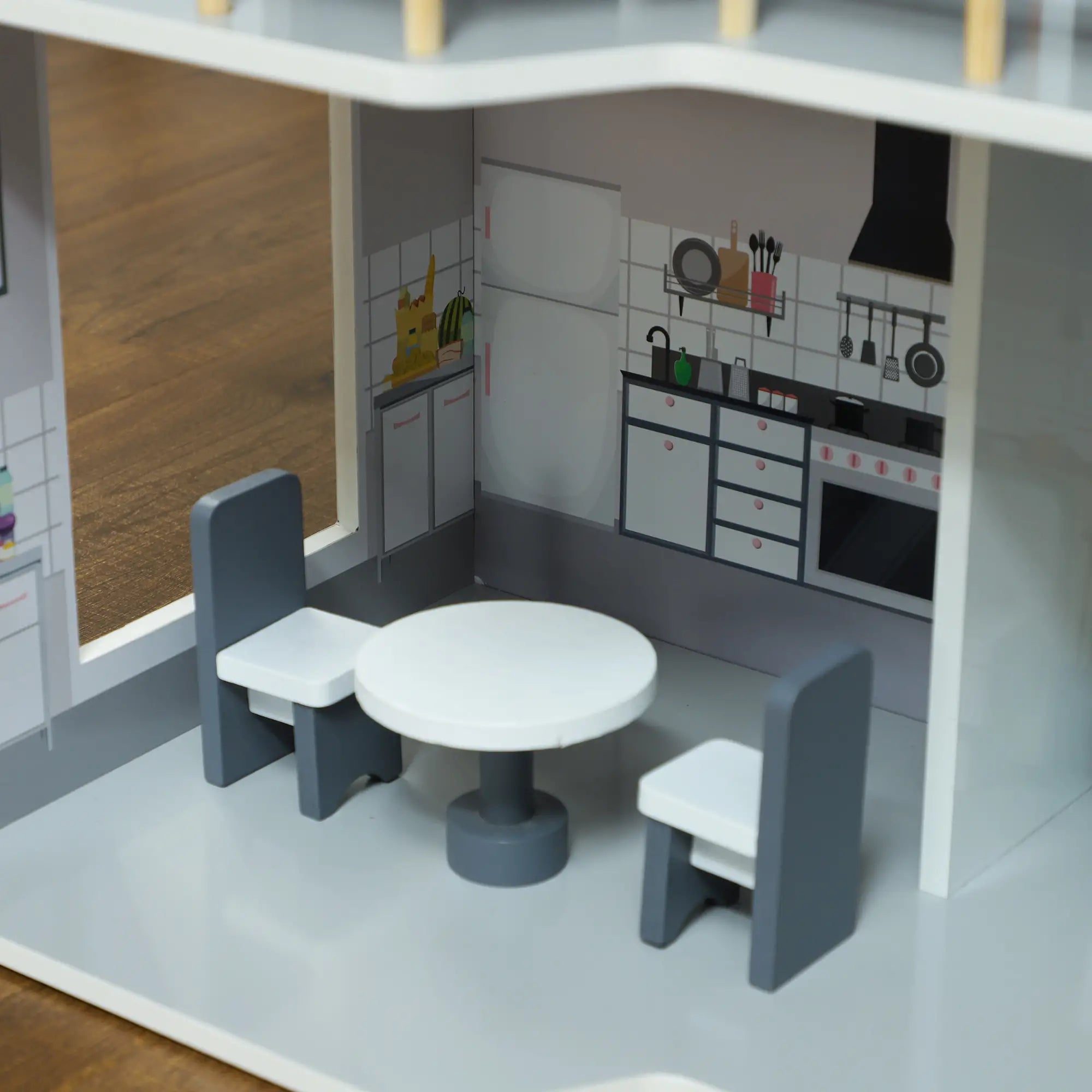 AIYAPLAY Houten poppenhuis 3 verdiepingen met 13 meubels open spel