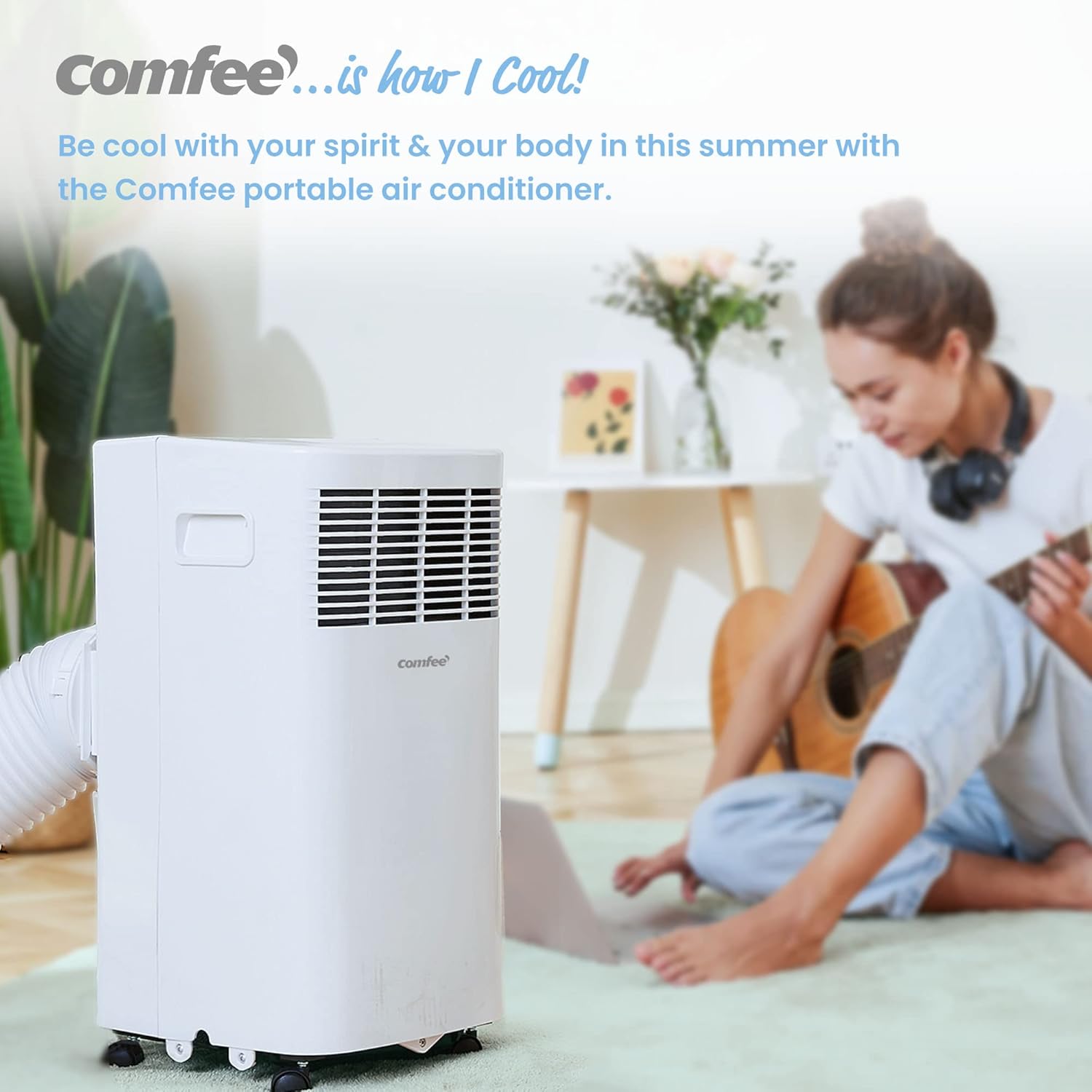 Comfee Mobiele Airco MPPH-09CRN7, 9000 BTU 2,6kW, Koelen&Ventileren&Ontvochtigen, Ruimtegrootte tot 88m³(33㎡), Mobiele Airconditioner met Afvoerslang