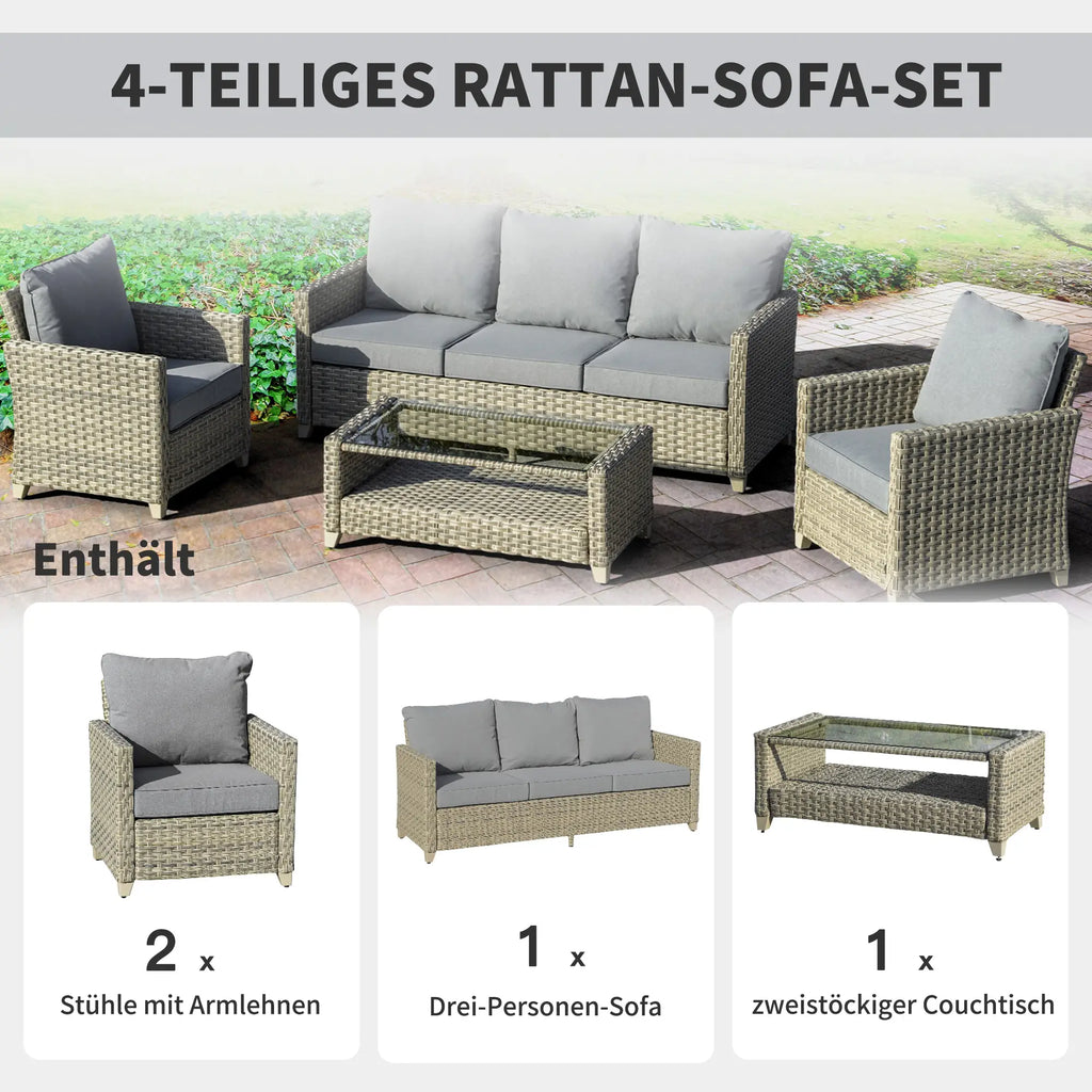 Outsunny Tuingarnituur Rotan 5-delig Buitenbank Bijzettafel Aluminium