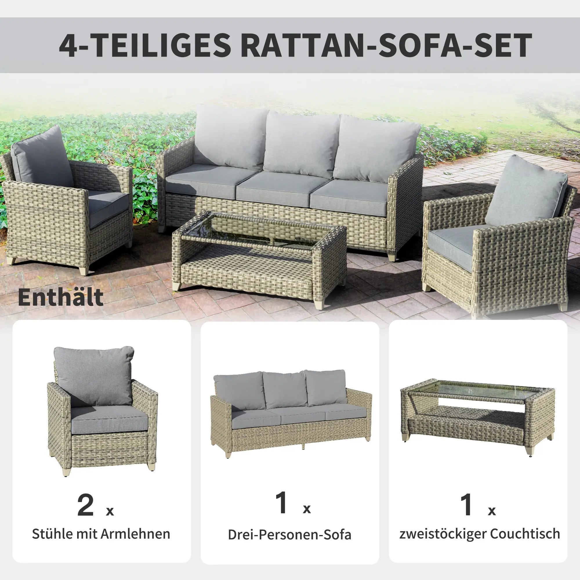 Outsunny Tuingarnituur Rotan 5-delig Buitenbank Bijzettafel Aluminium