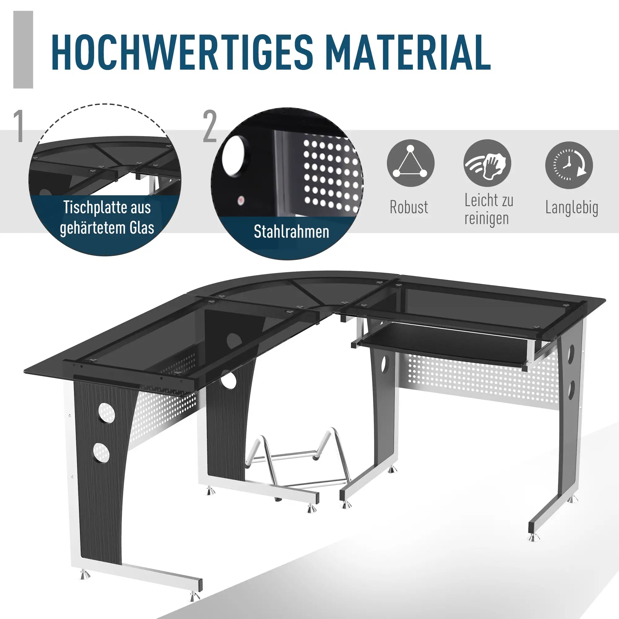 HOMCOM Hoekbureau L-vorm met Toetsenbordlade & PC-toren-houder