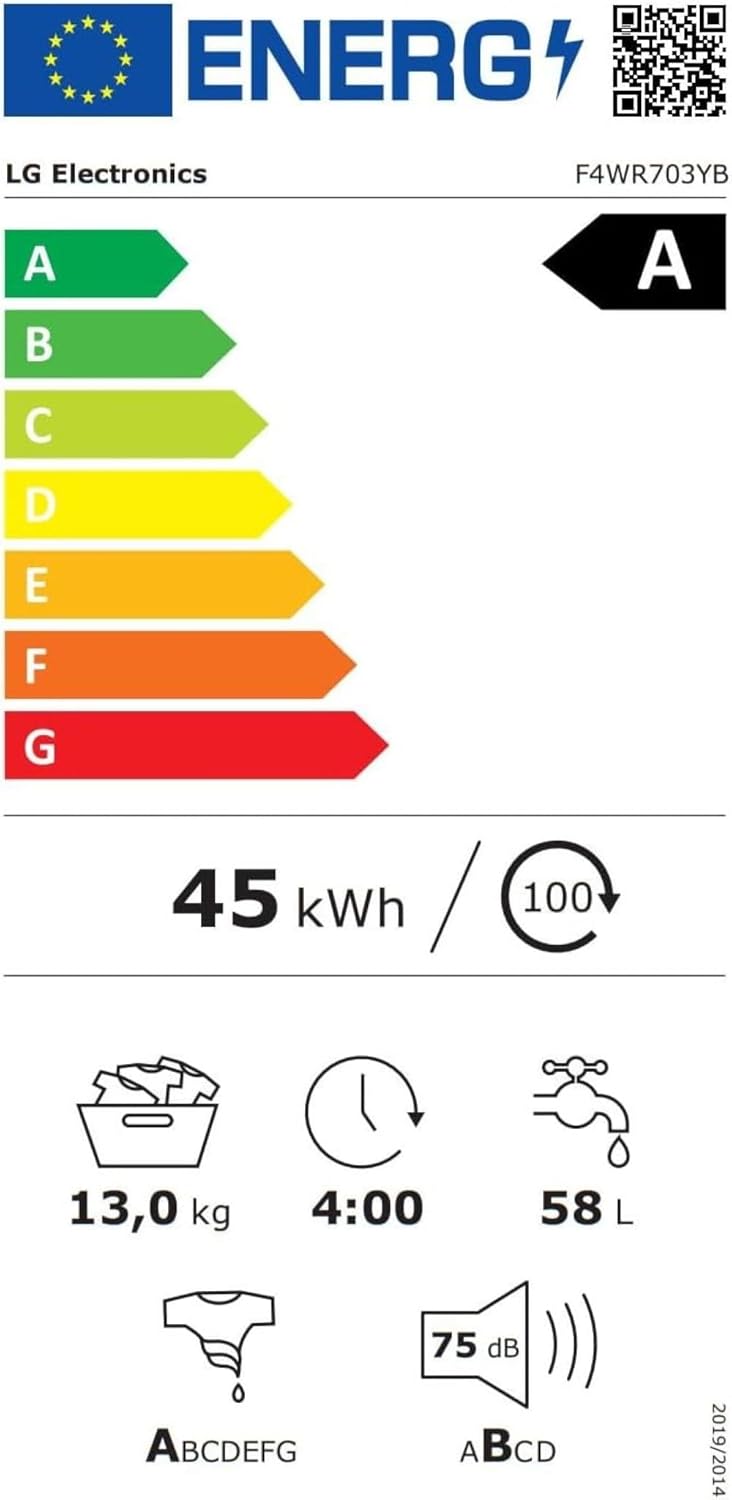 LG F4WV7080, Klasse A, Voorlader Wasmachine 8 kg, 1400 tpm, AI Direct Drive, Wi-Fi, Dieptereiniging met Stoom, Grote Capaciteit, TRIPLE A, Veiligheidsglas Buitendeur, 62 x 60 x 85 cm ꟷ Wit