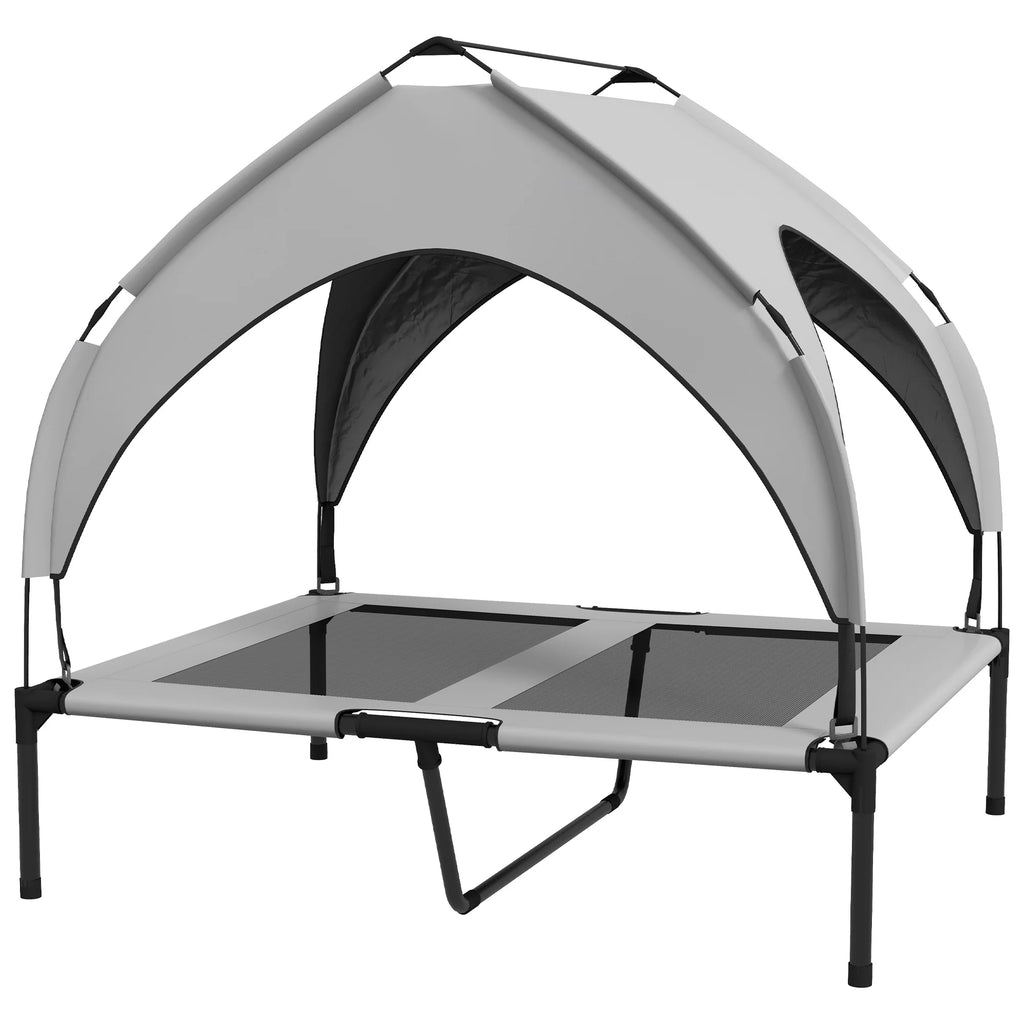 PawHut Verhoogd hondenbed outdoor met dak – Lichtgrijs, ademend