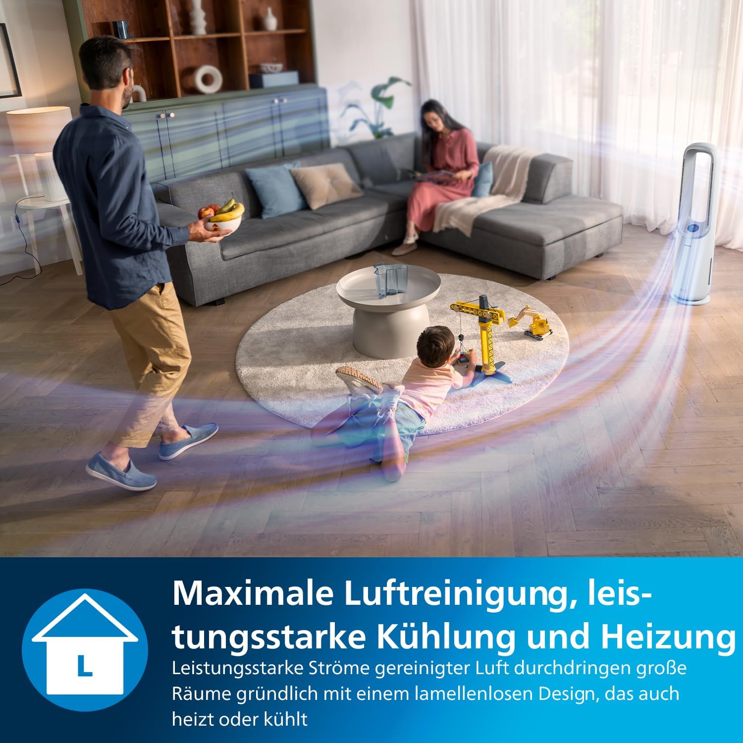 Philips Air Performer 2-in-1: Luchtzuiveraar en Ventilator - Reinigt 70 m², Verwijdert 99,97% van allergenen en verontreinigende stoffen. HEPA-filter, Slimme sensoren, Alexa, App. (AMF765/10)