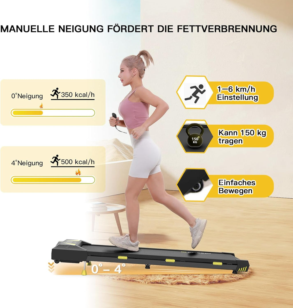 Freepi 4-in-1 Loopband voor Thuis met Helling 1-6 km/u 2.5 pk Motor met Afstandsbediening, Loopband Pad Bureaufiets Draagbaar Thuisfitnessapparaat