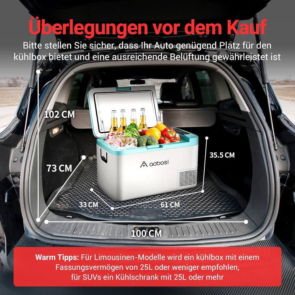AAOBOSI Compressor Koelbox 36 L, Koelbox Auto met Wifi App Besturing, 12/24 V en 100-240 V Elektrische Koelbox, tot -20 °C voor Auto, Vrachtwagen, Boot, Camper, Camping, Dubbele Zone