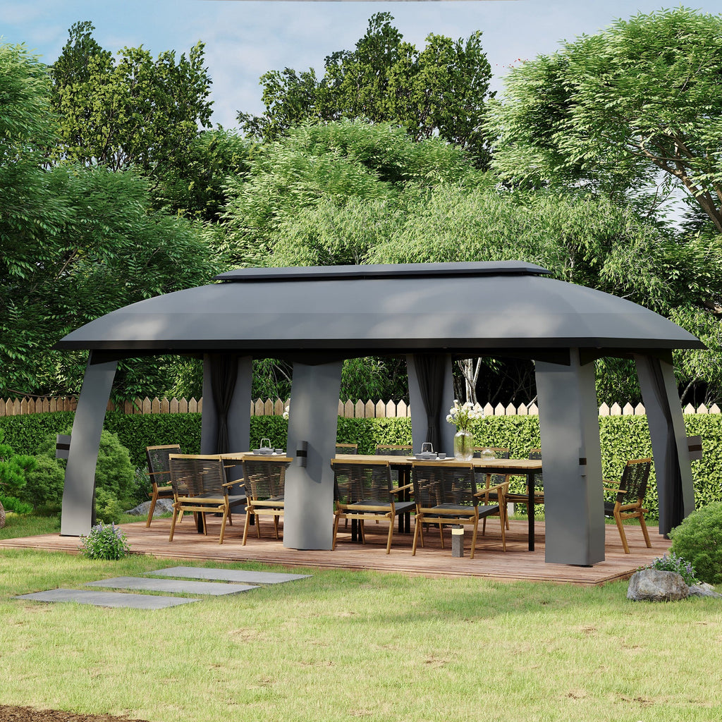 Outsunny Gartenpavillon mit Winddach und Vorhängen