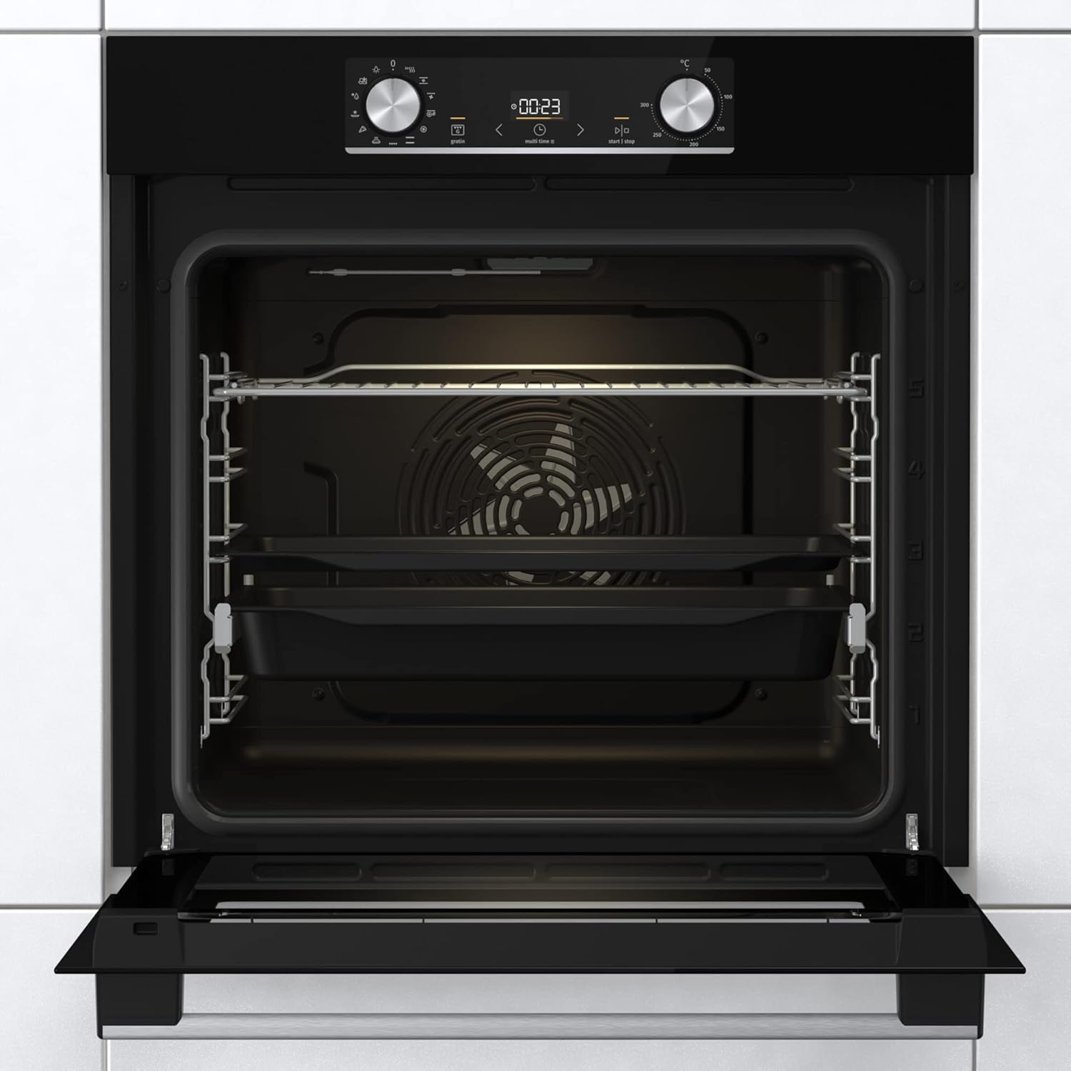 Gorenje 738971 Inbouw Ovenset OptiBake Black Steam Pyro Set / 77L / Hetelucht/Pyrolyse/ExtraSteam/GentleClose/AirFry/Pizzamode 300°C/PerfectGrill/Inductiekookplaat met BridgeZone/zwart