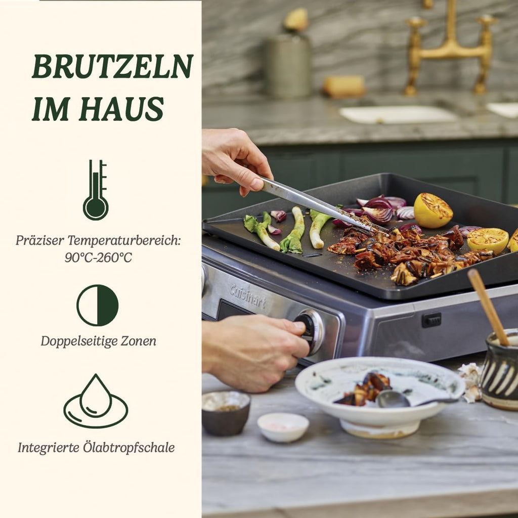 Cuisinart Hot Plate Entertaining Grill & Griddle | XL Elektrische Plancha Grill, Teppanyaki Grillplaat voor thuis | Afneembare plaat met antiaanbaklaag, 2-zone temperatuurregeling tot 260°C