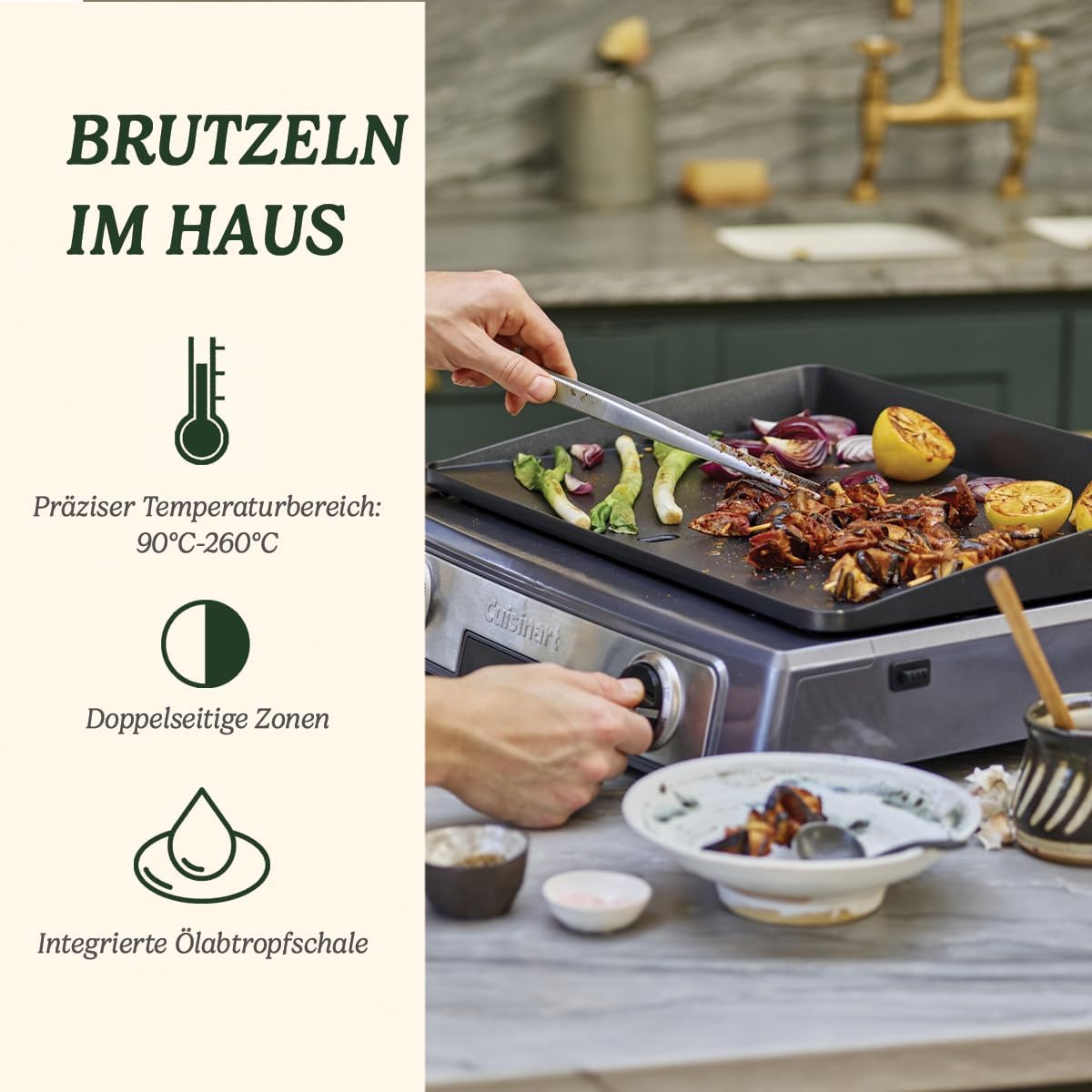 Cuisinart Hot Plate Entertaining Grill & Griddle | XL Elektrische Plancha Grill, Teppanyaki Grillplaat voor thuis | Afneembare plaat met antiaanbaklaag, 2-zone temperatuurregeling tot 260°C