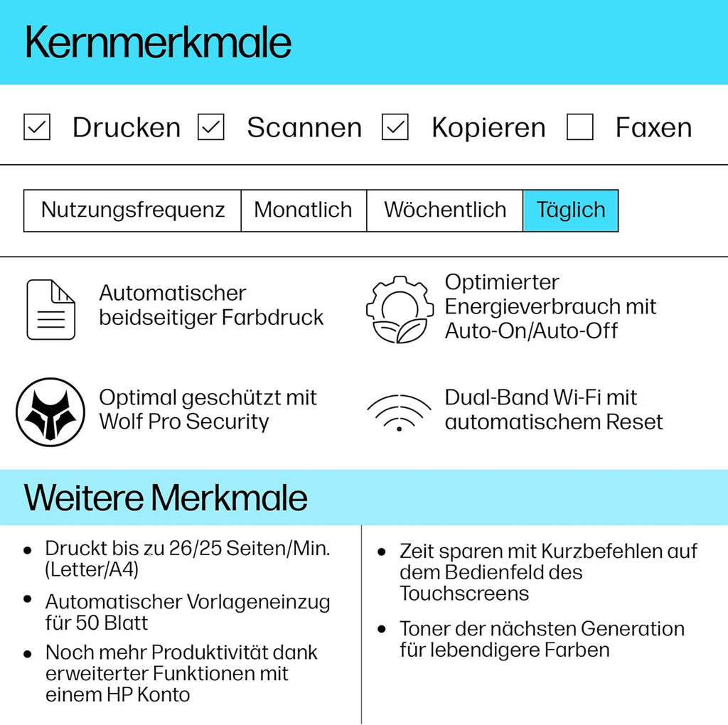 HP Color LaserJet Pro MFP 3302fdwg multifunctionele kleurenlaserprinter, fax, automatisch dubbelzijdig afdrukken, touchscreen, wifi, ethernet, USB, HP Wolf Pro Security