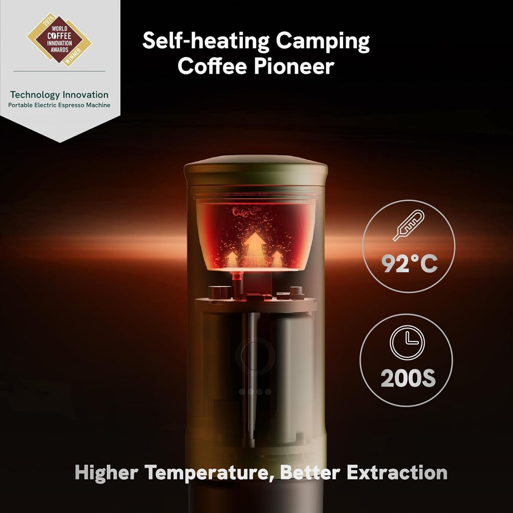 OutIn Nano Draagbare Espressomachine met Batterij, voor onderweg of camping, Koffiezetapparaat to go, met elektrische zelfverwarming via USB - C, 2 in 1 voor gemalen koffie en NS - capsules