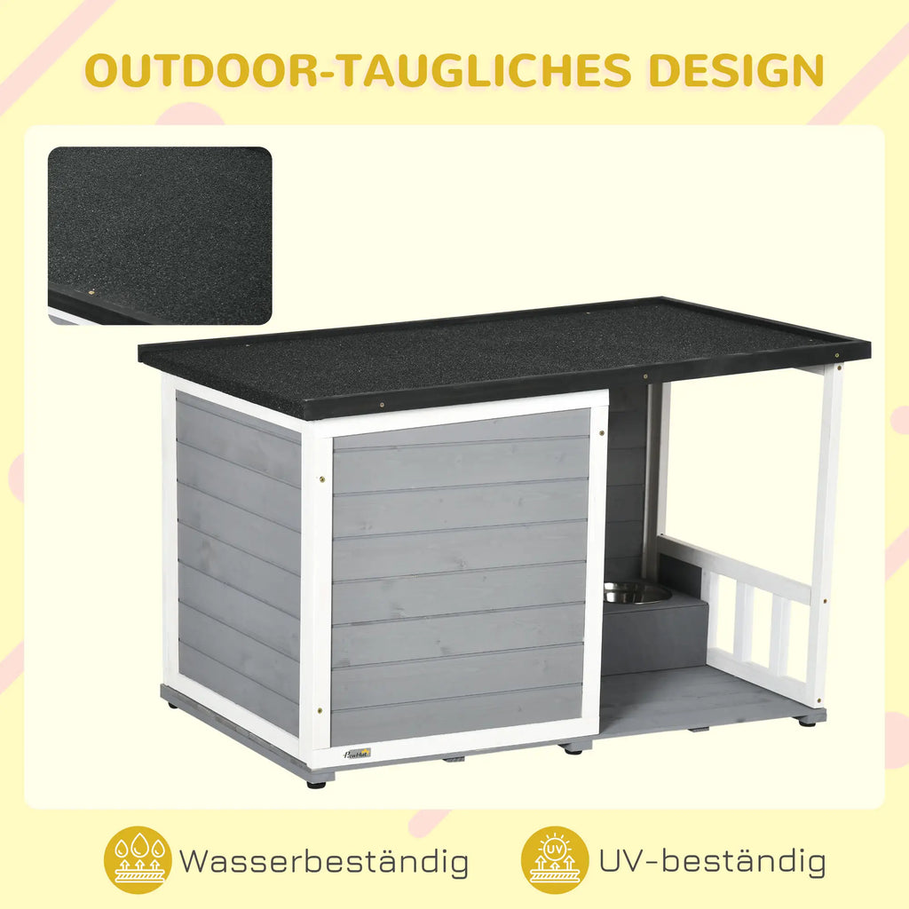 PawHut Hondenhok met overdekte veranda en voerbakken Outdoor