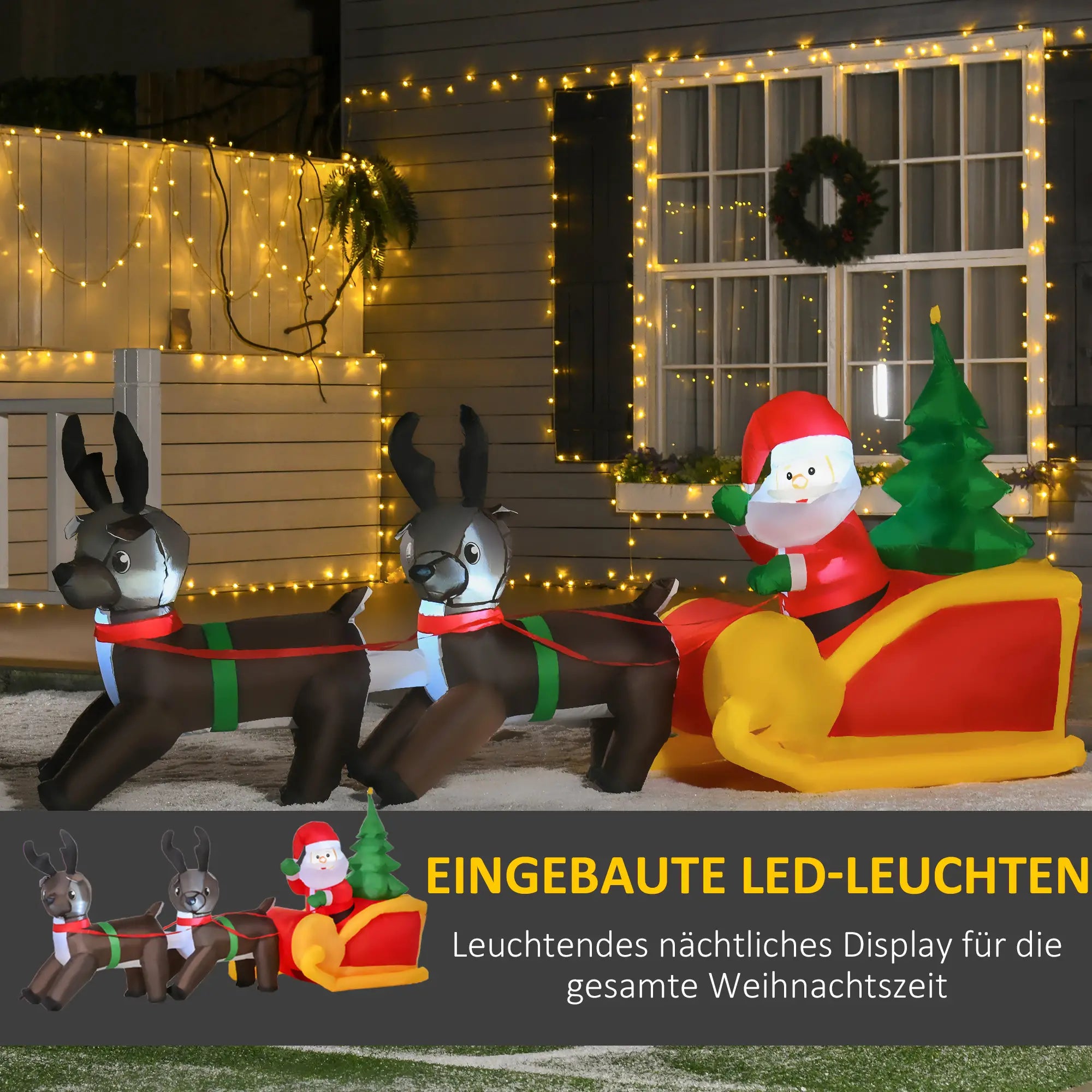 HOMCOM Opblaasbare kerstman met rendierslee LED IP44