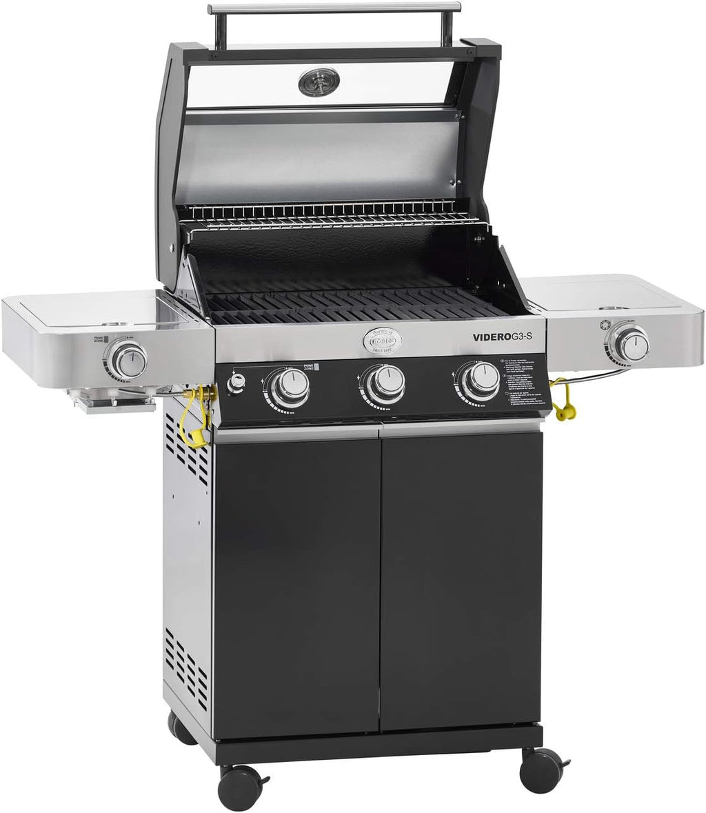 RÖSLE Elektrische BBQ-grill Portable Videro E2-P, draagbare tafelgrill met 2 branders, warmhoudrooster en deksel met glasplaat, gepoedercoat staal, zwart/zilver