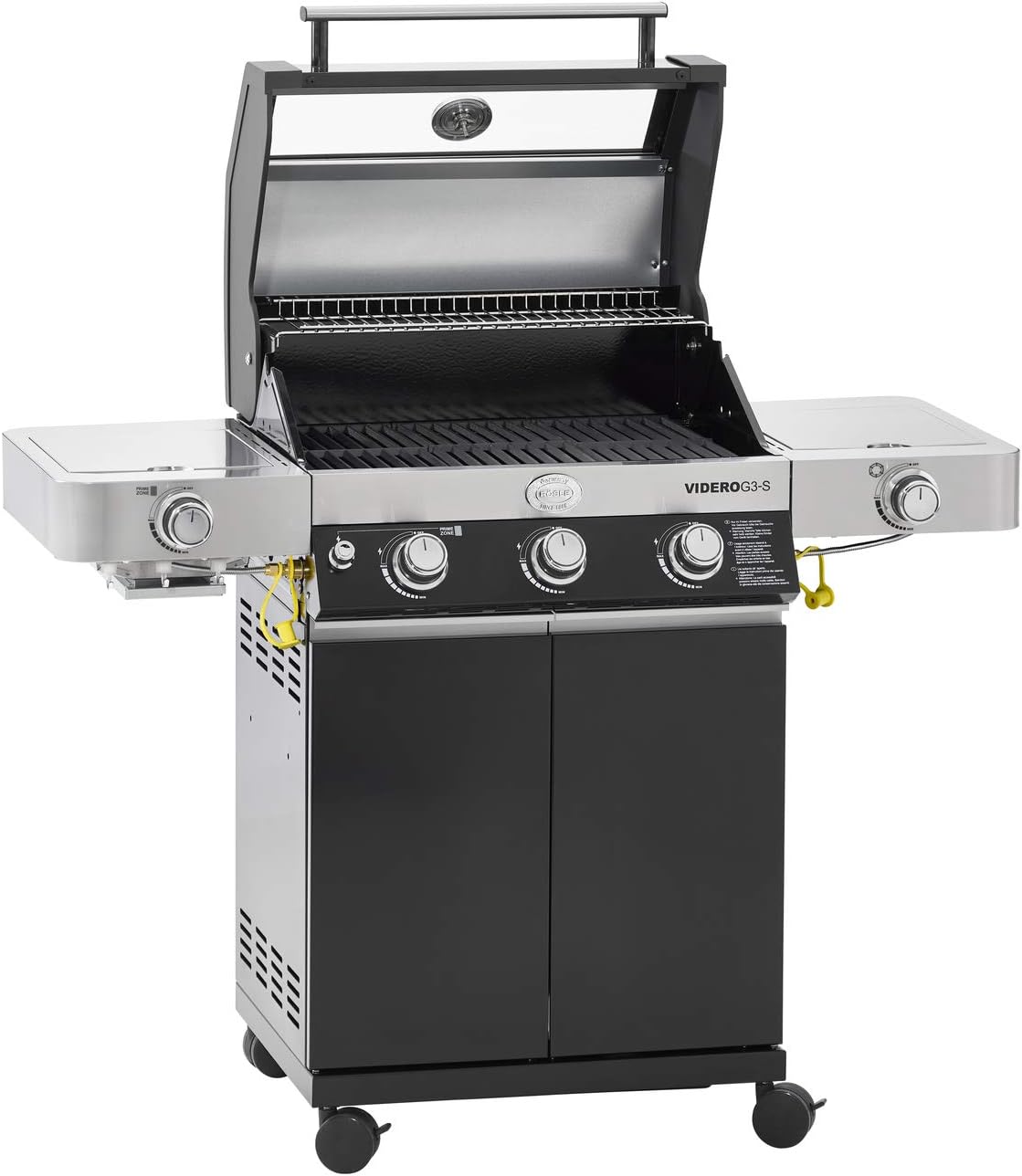 RÖSLE Elektrische BBQ-grill Portable Videro E2-P, draagbare tafelgrill met 2 branders, warmhoudrooster en deksel met glasplaat, gepoedercoat staal, zwart/zilver