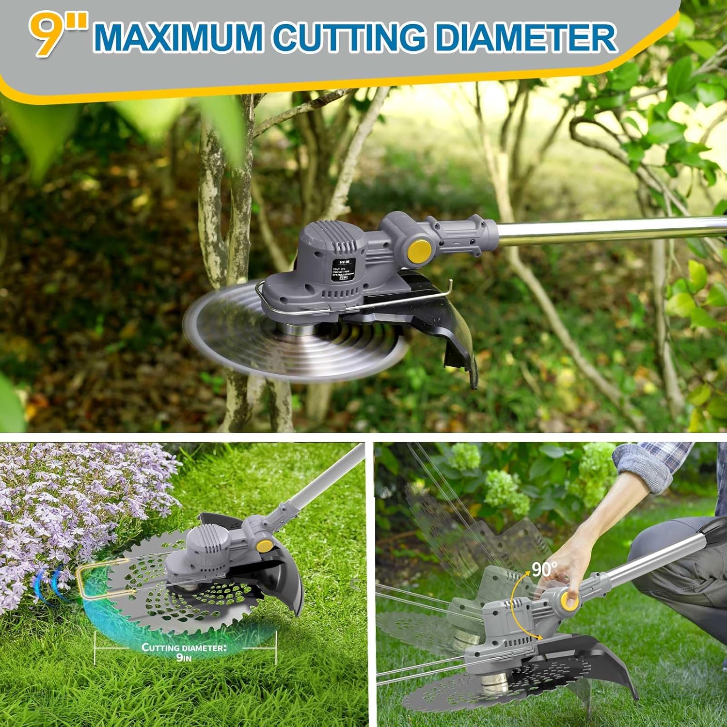 Accu grastrimmer met accu en onkruidborstel, grastrimmer op accu met 5 soorten messen, 21 V borstelloze bosmaaier op accu, met 2 accu's 4.0Ah voor het trimmen in de tuin (Grijs)
