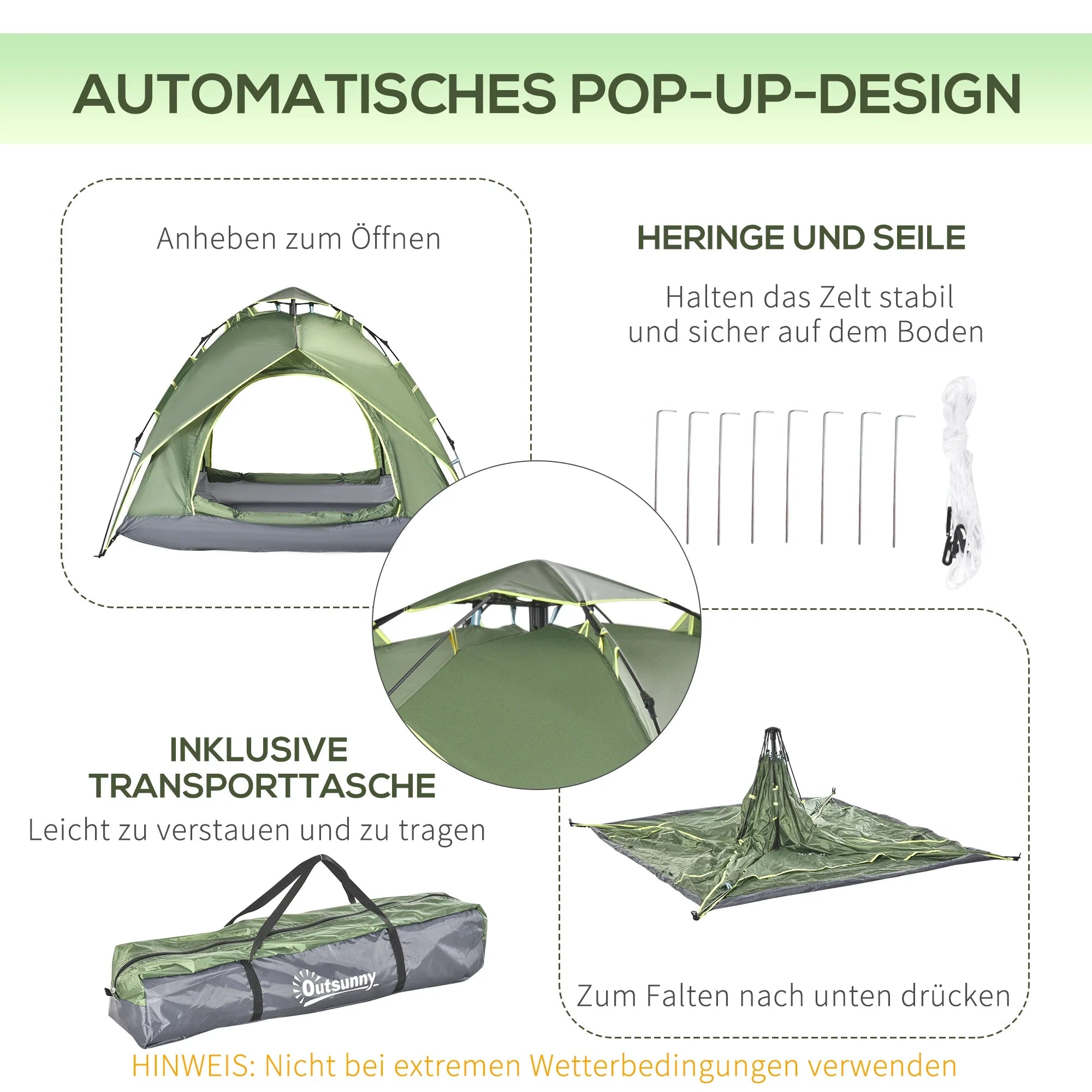 Outsunny Kampeertent 4-seizoenen Quick-Up Luifel Outdoor