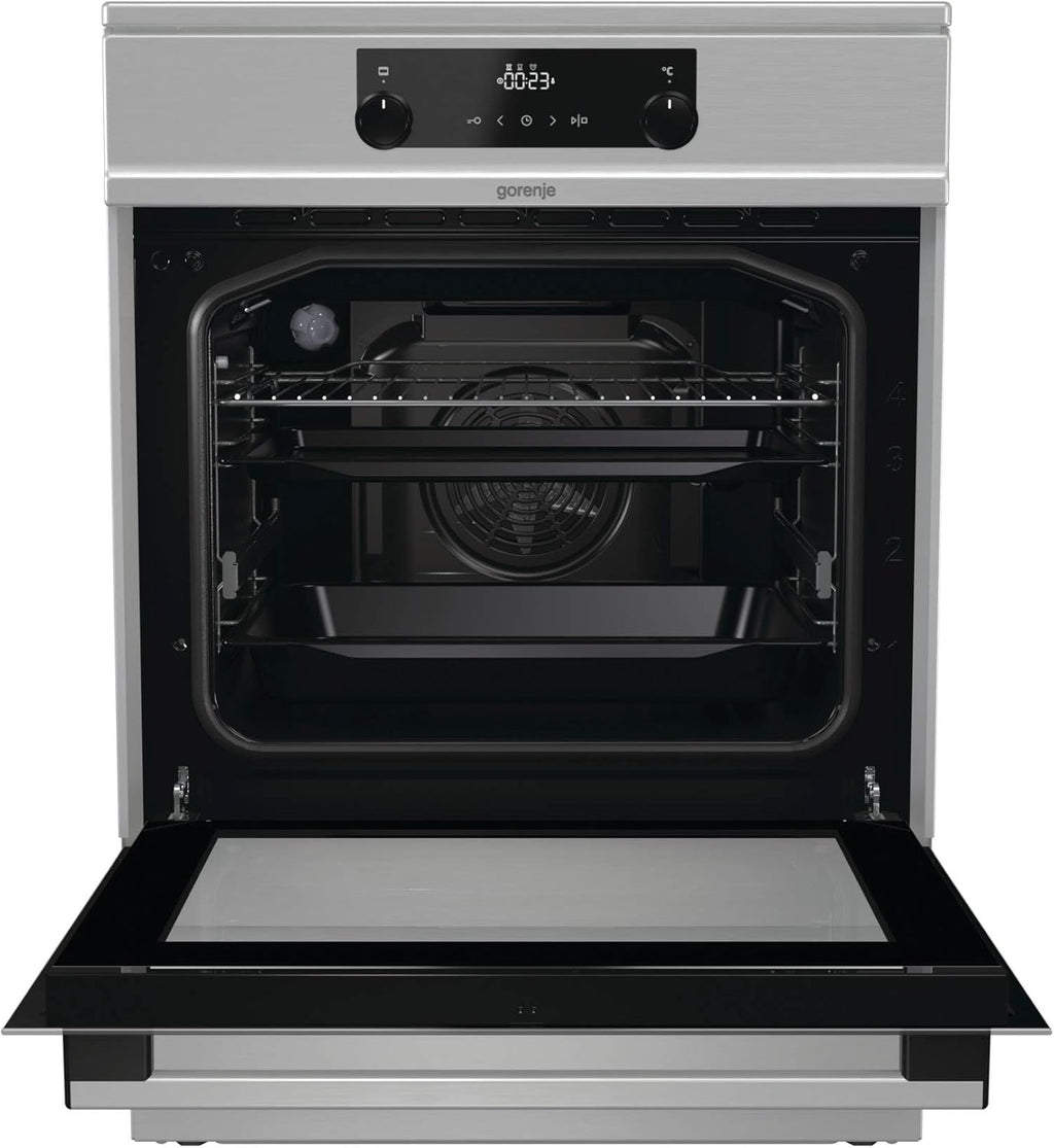Gorenje GEIT5C61SPG vrijstaand fornuis met inductiekookplaat, 50 cm, 70 liter, zilver, PerfectGrill, AirFry, FrozenBake, Pizza Mode 300°C, AquaClean, Made in Europe, RVS