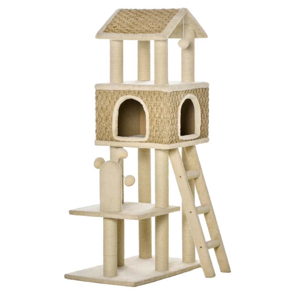 PawHut Kratzbaum Katzenhöhle 2in1 mit Sisal-Kratzstämmen