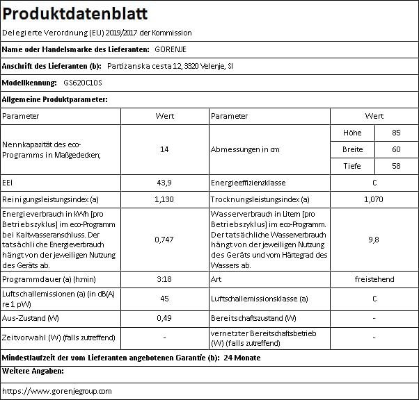 Gorenje GS 620 C10S Vrijstaande vaatwasser / 60 cm / 14 couverts / 3 rekken / 5 programma's / Inverter PowerDrive Motor / SpeedWash / TotalDry / volledige overloopbeveiliging / Grijs metallic