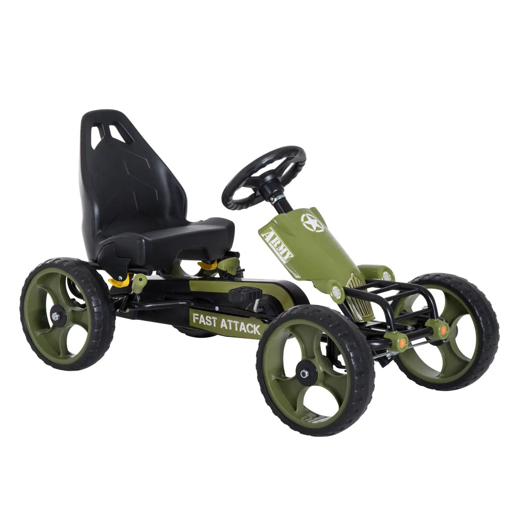 HOMCOM Kinder Go-kart Trapauto Legerdesign Handrem Verstelbaar