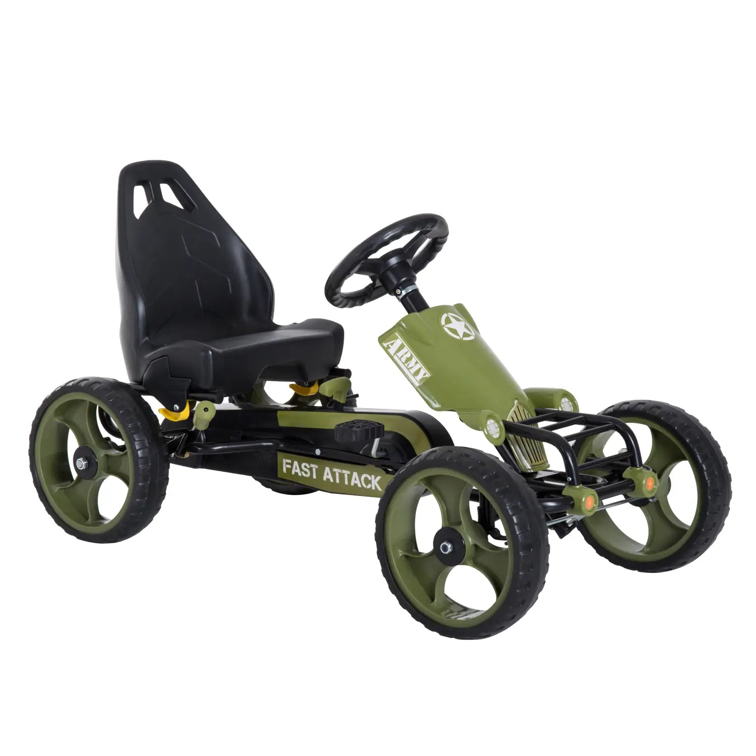 HOMCOM Kinder Go-kart Trapauto Legerdesign Handrem Verstelbaar