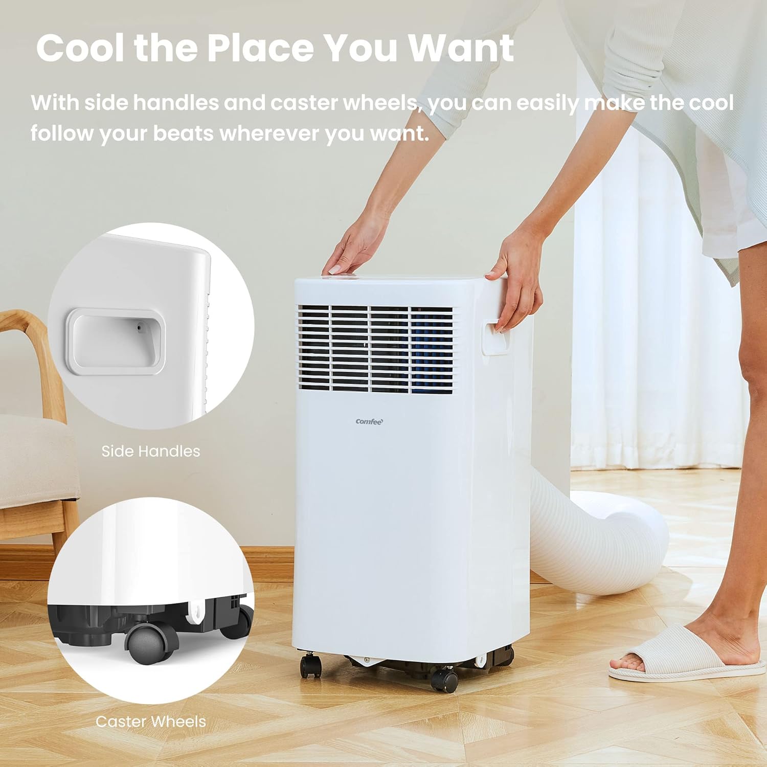 Comfee Mobiele Airco MPPH-09CRN7, 9000 BTU 2,6kW, Koelen&Ventileren&Ontvochtigen, Ruimtegrootte tot 88m³(33㎡), Mobiele Airconditioner met Afvoerslang