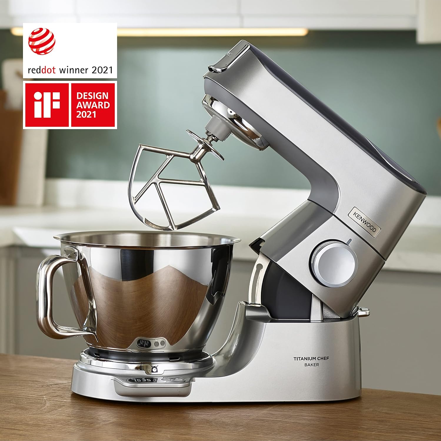 Kenwood Titanium Chef Baker KVL85.424SI Keukenmachine met geïntegreerde weegschaal, incl. 4-delige patisserie set, 7 L en 5 L mengkom, traploze snelheidsregeling, 1200 W, zilver