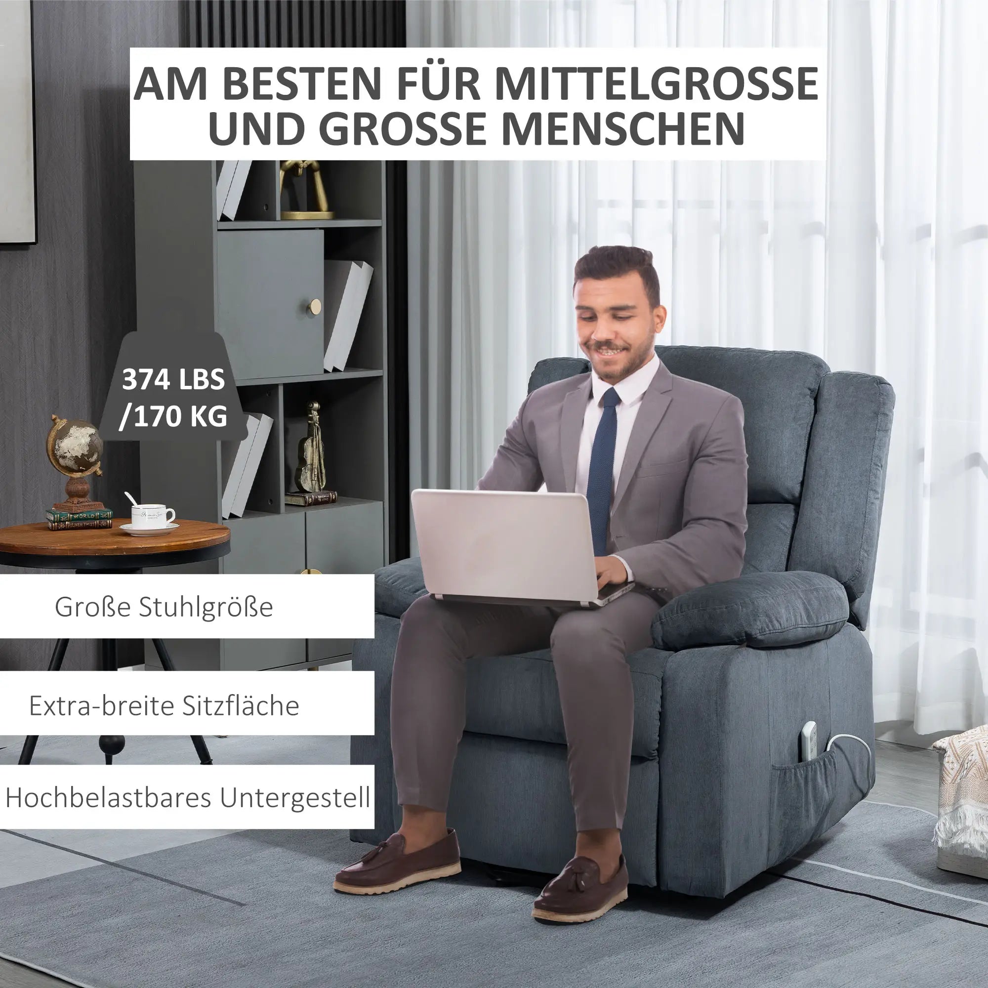 HOMCOM Sta-op stoel relaxfauteuil elektrisch met sta-ophulp