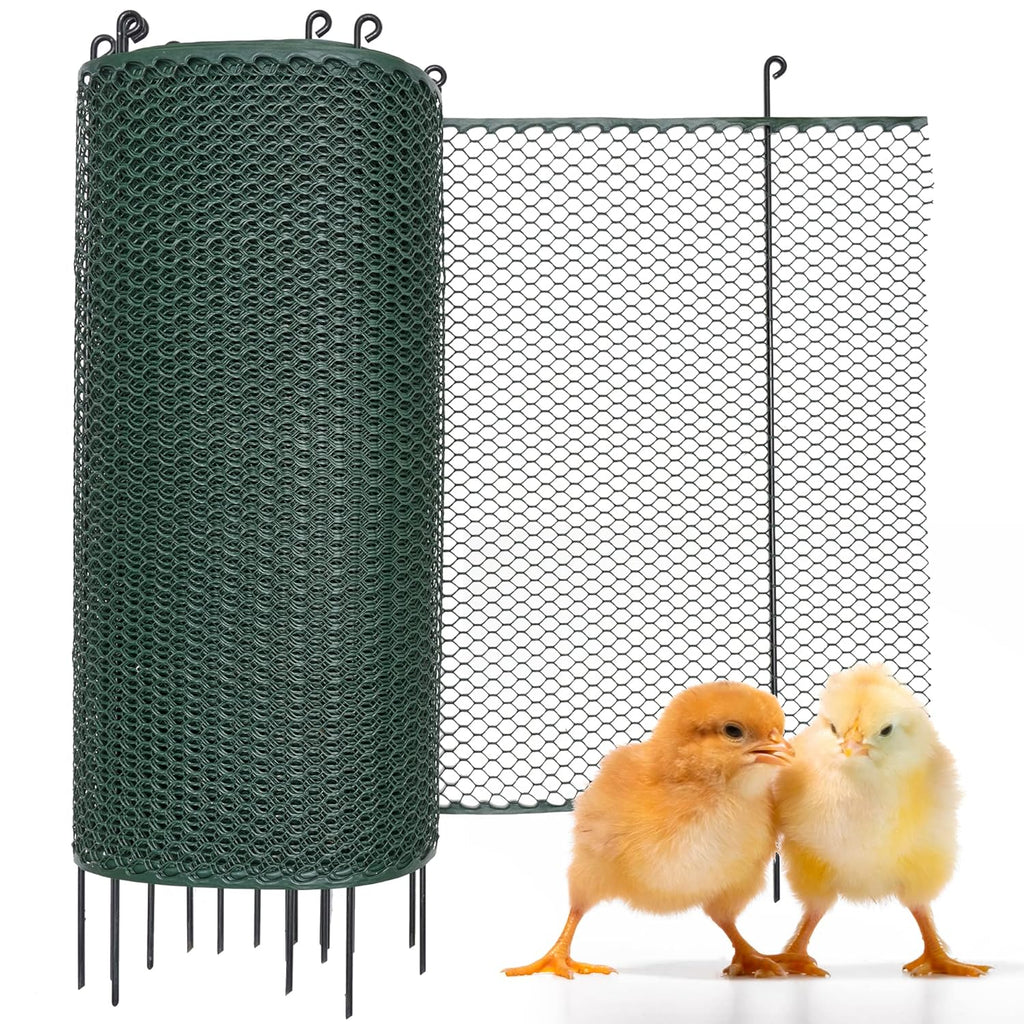 SELFmania kippenhek 25m lang | FIJNMAZIG STABIEL UV-BESCHERMING 120 cm hoog | Uitloopren kippen met 21 bevestigingspalen + 25 U-haringen | Hondenhek | Kleine dieren | Pluimveehek | Kippenaccessoires