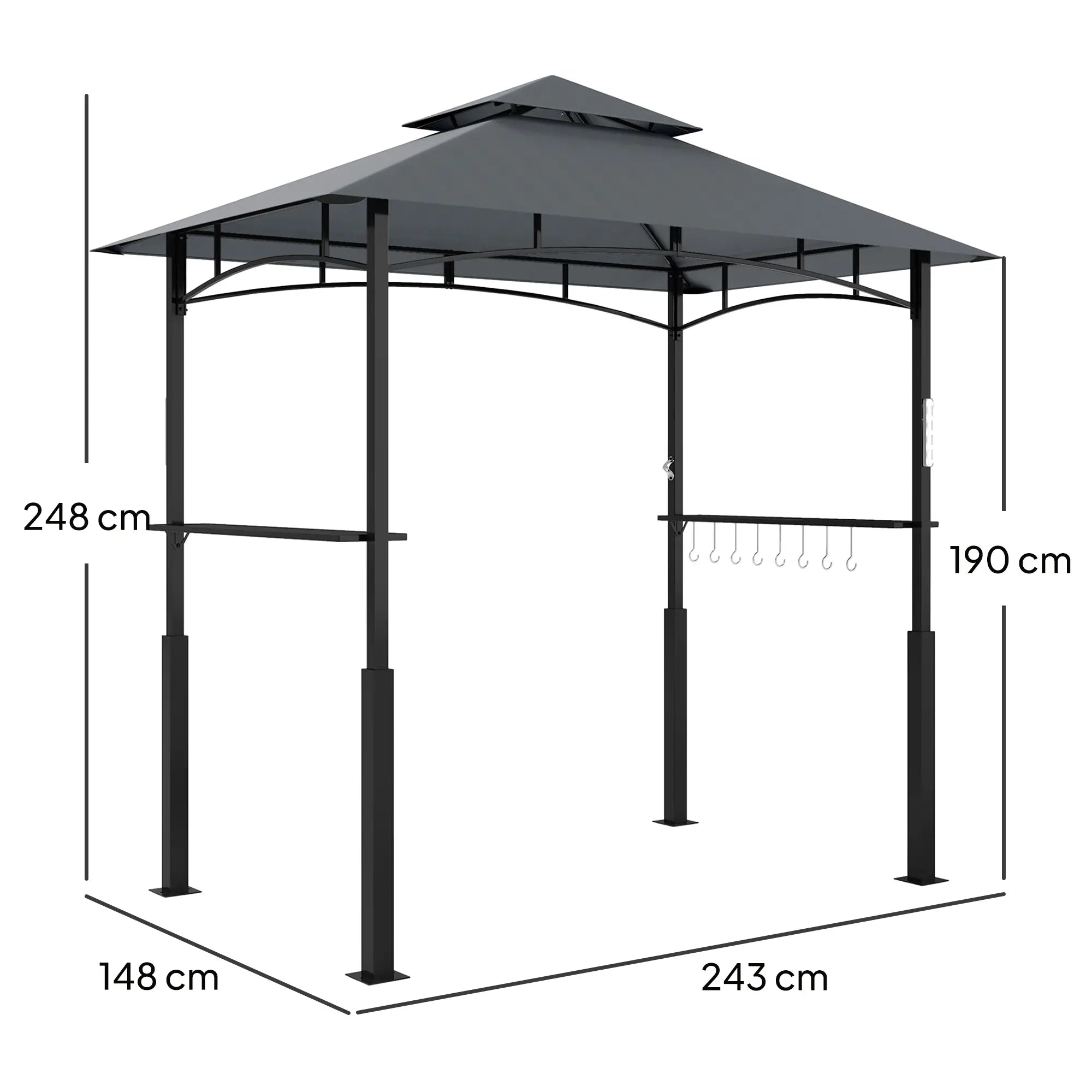 Outsunny Grillpaviljoen dubbellaags dak LED-verlichting