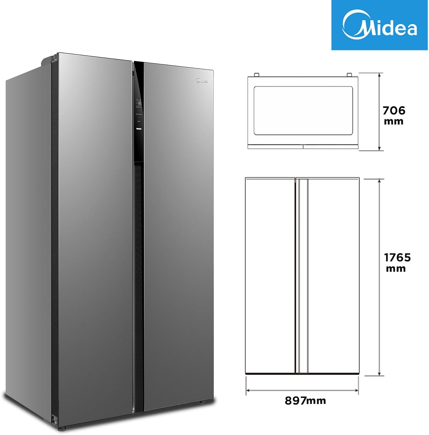 Midea KS-DDX 6.32 WT Amerikaanse koelkast/178,8 cm hoogte/254 kWh/jaar/No Frost/Dual Inverter Compressor/met 3-in-1 water-/ijsdispenser en watertank, Dark Inox