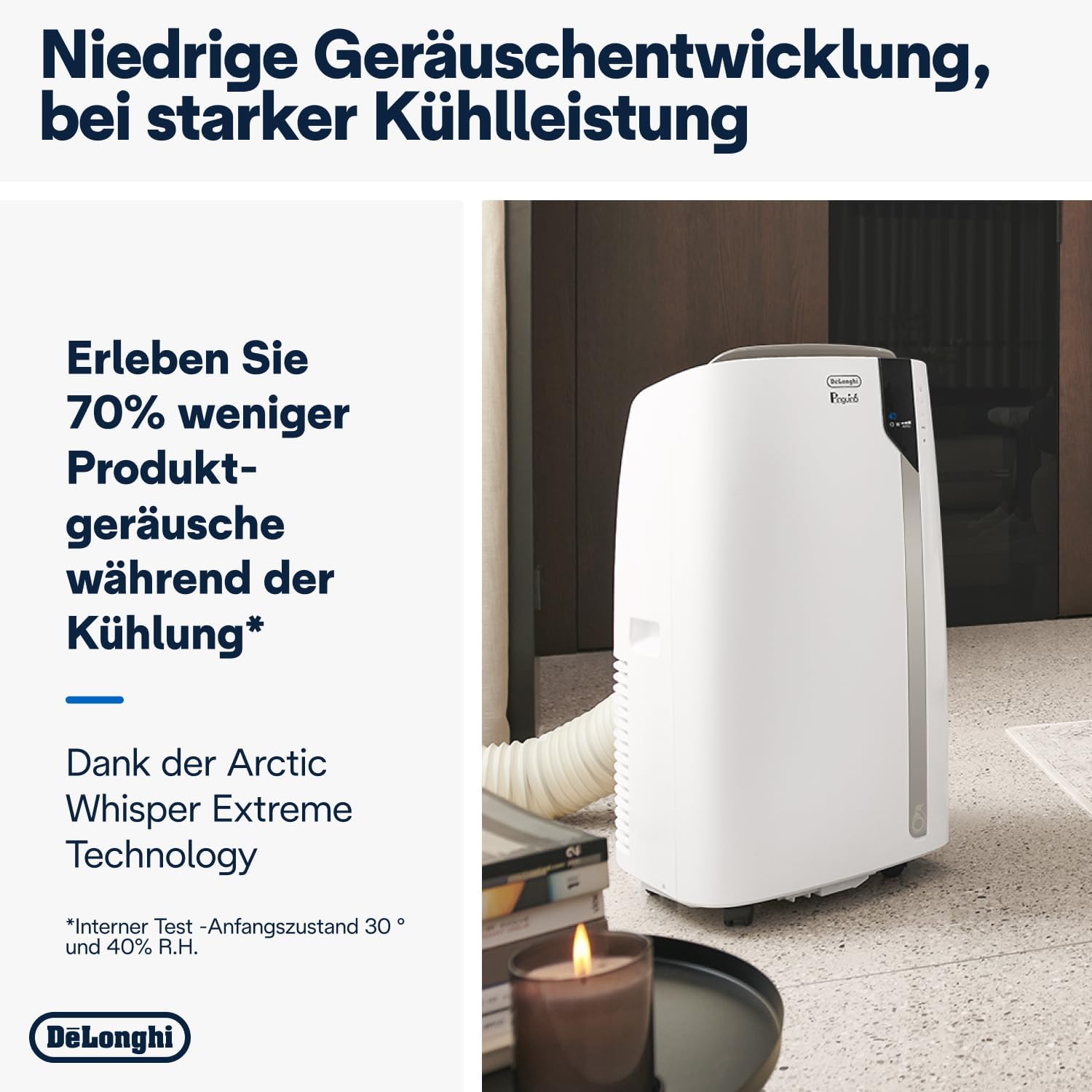De'Longhi Pinguino PAC EM82, Mobiele airconditioner voor ruimtes tot 80 m, 9.400 BTU, 2,4 kW, 63 dB, Ontvochtigingsfunctie, Energieklasse A, 24-uurs timer, Wit