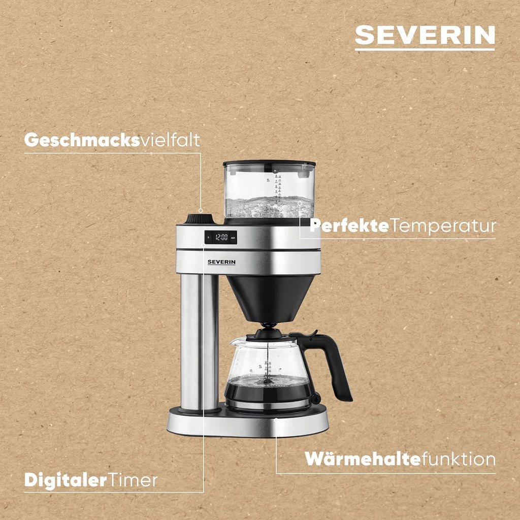 SEVERIN Filterkoffiezetapparaat Caprice, handopgegoten zoals met de cafetière voor maximaal 8 kopjes, koffiezetapparaat met timer, geborsteld roestvrij staal/matzwart, KA 5760